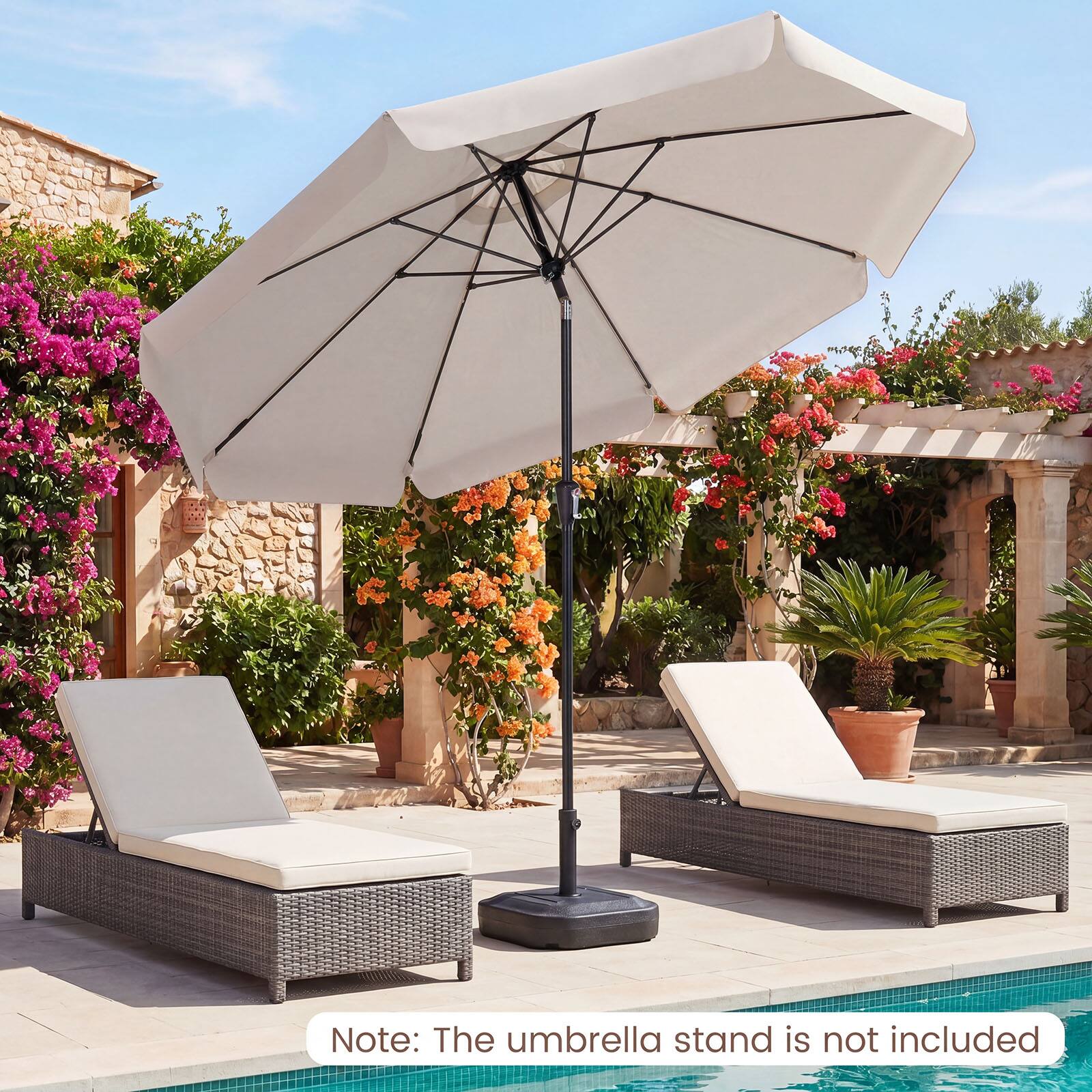 brown patio umbrella base stand included 10 ft 190lbs FRUITEAM 4-Pcs Cantilever Base, Brick Pattern Br  Fruiteam it is recommended to secure the umbrella with a weight base not included Mondawe 20 in Patio Umbrella
