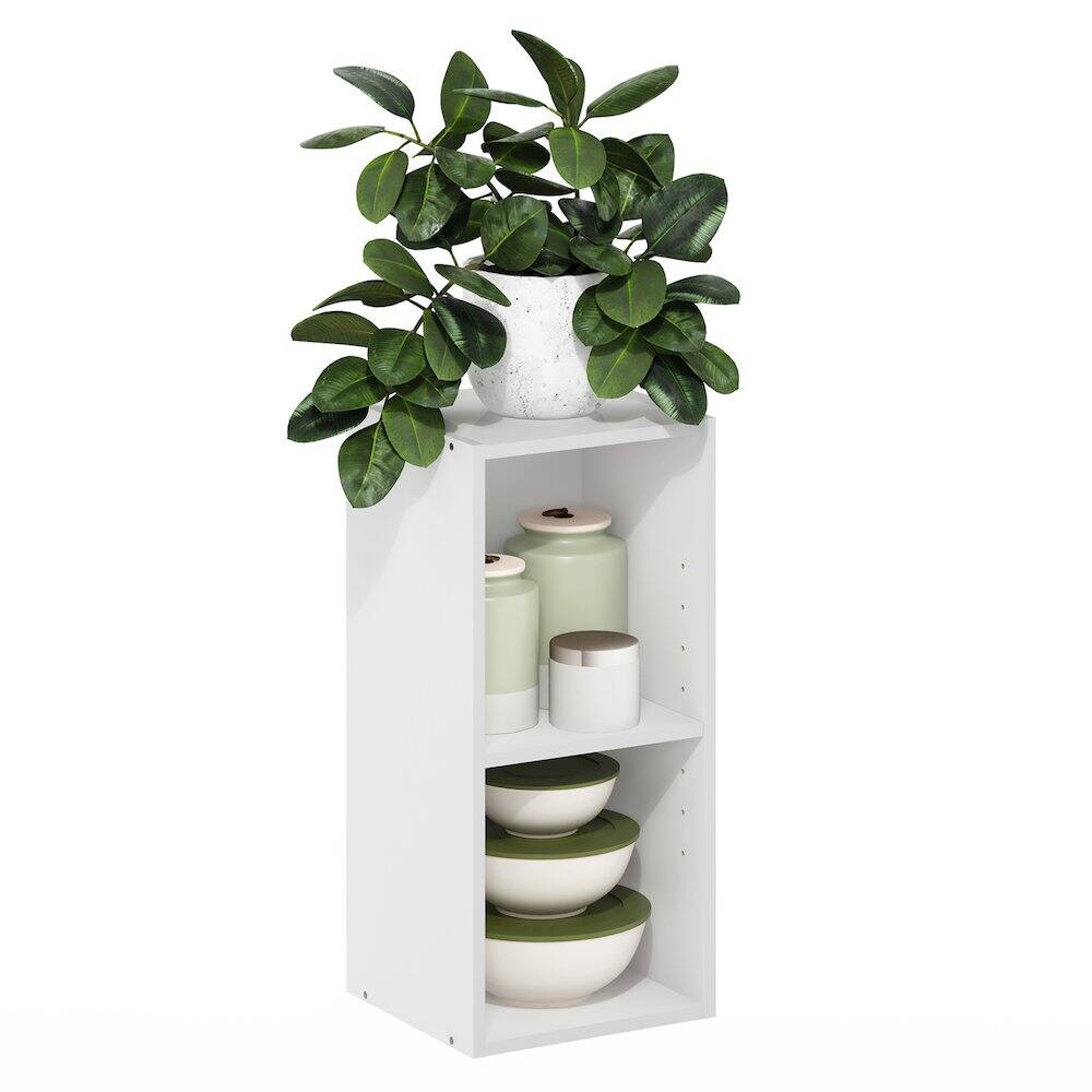 Back. Furinno - FULDA Book Shelf, 2-Tier Narrow Storage Cabinet, Bookcase with 10-In Width Storage Shelf, 9.3 x 9.8 x 21.2 - White.