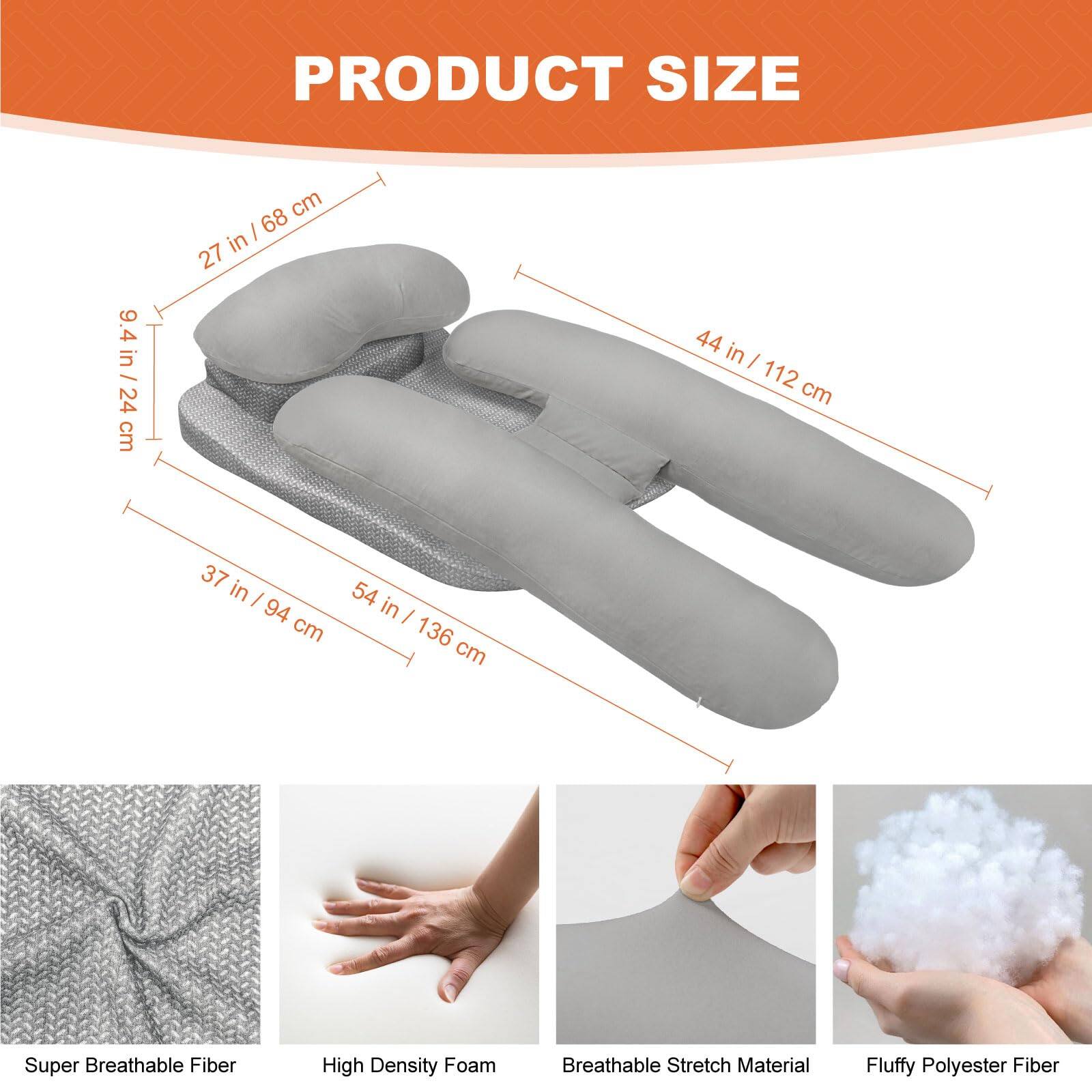 PRODUCT SIZE

9.4 in / 24 cm  
27 in / 68 cm  
37 in / 94 cm  
44 in / 112 cm  
54 in / 136 cm

Super Breathable Fiber  
High Density Foam  
Breathable Stretch Material  
Fluffy Polyester Fiber