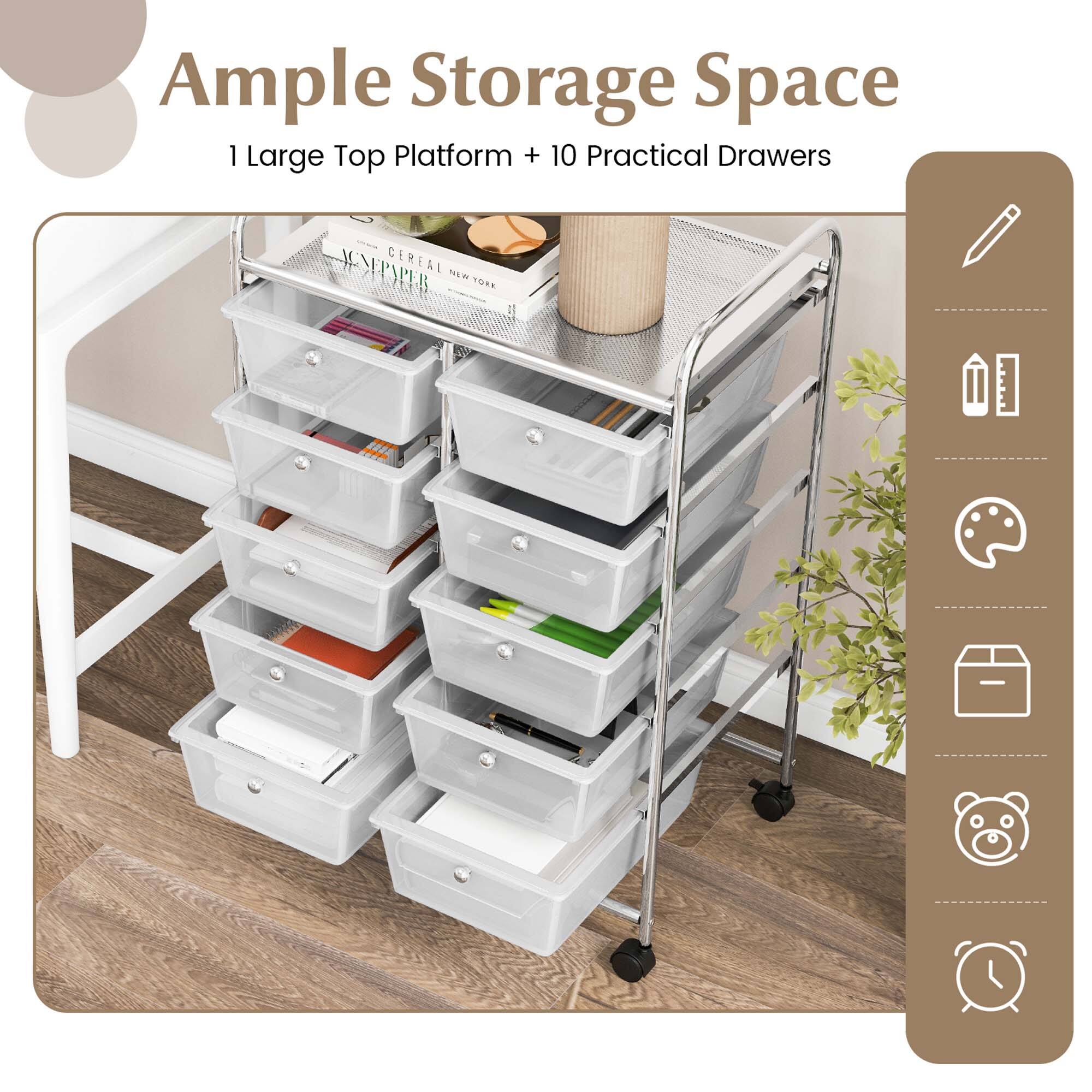 Ample Storage Space: 1 Large Top Platform + 10 Practical Drawers