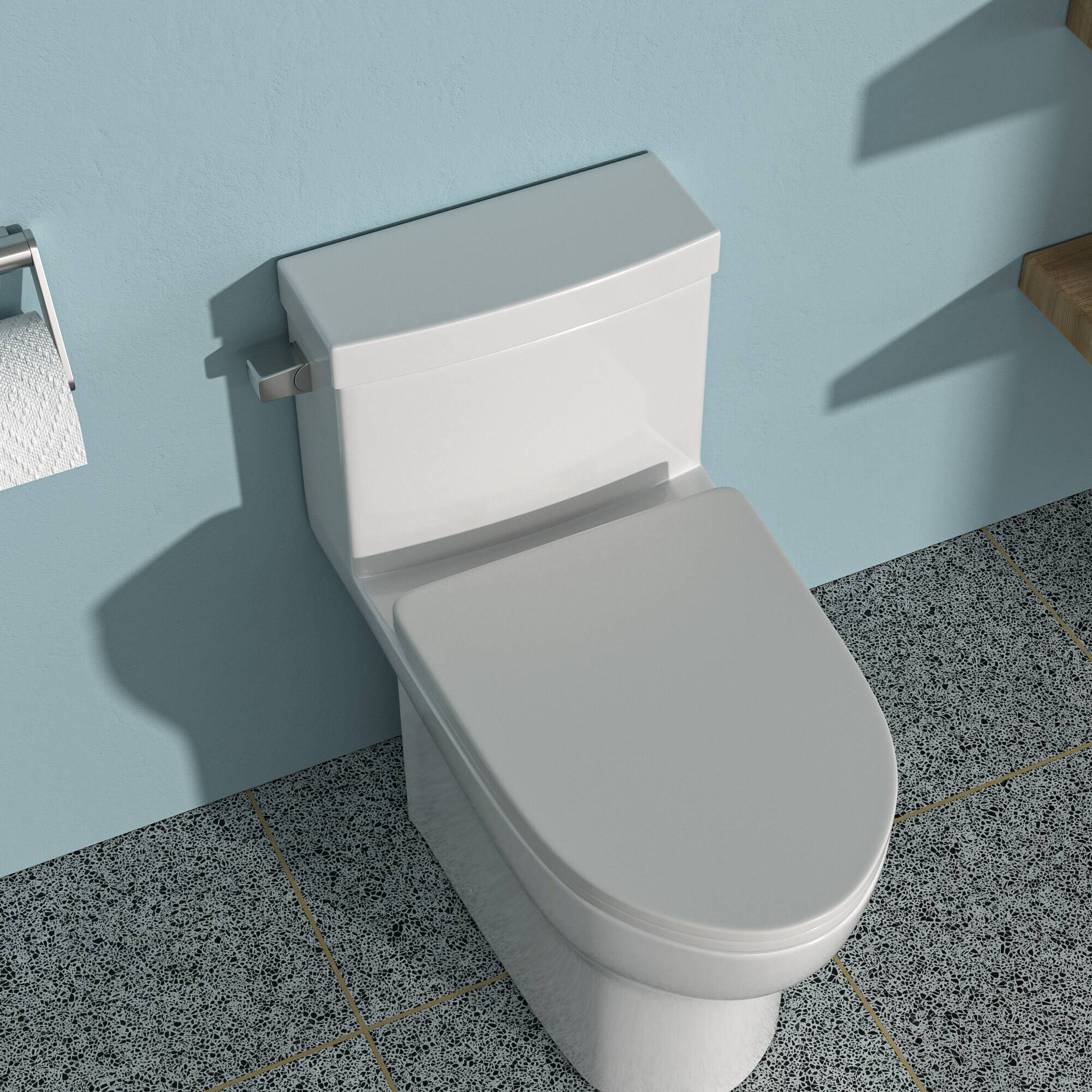 Front. TinyHomie - Ceramic One Piece Toilet Single Flush with Soft Closing Seat - White.