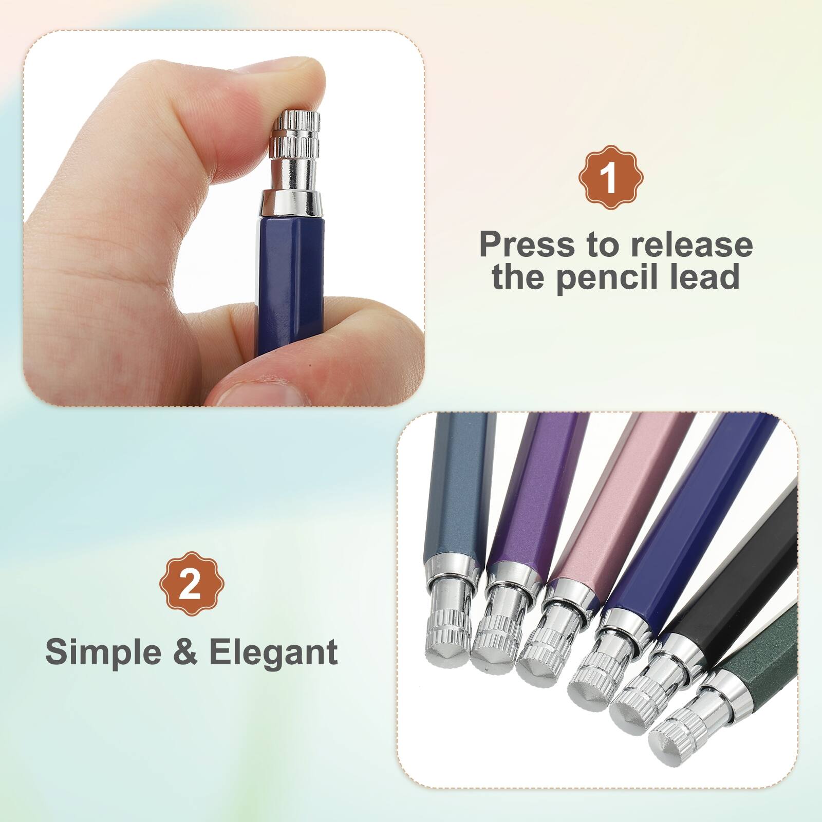 1. Press to release the pencil lead
2. Simple & Elegant