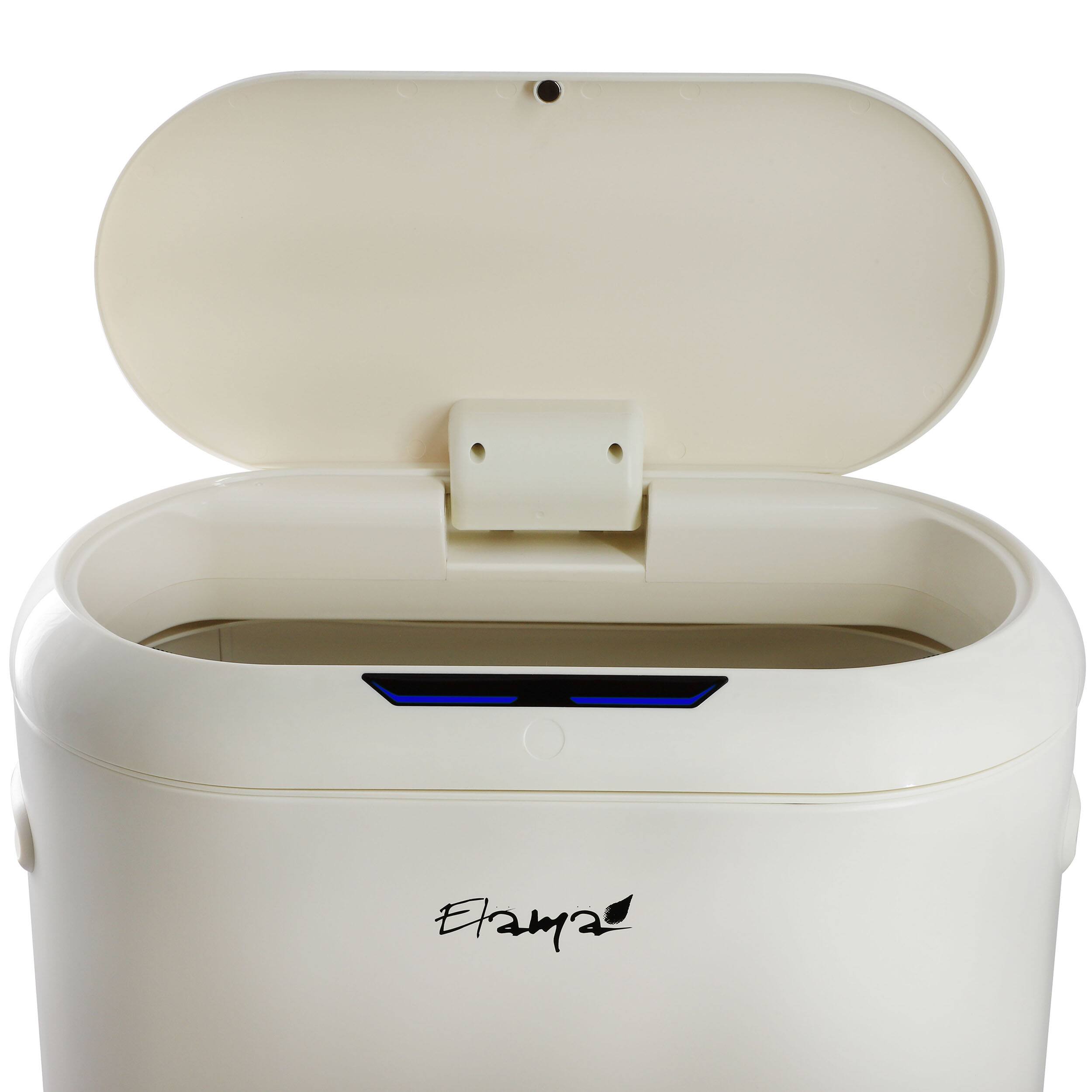 Left. Elama - Elama 13 Gallon Automatic Sensor Hands Free Round Top Trash Can in White - White.
