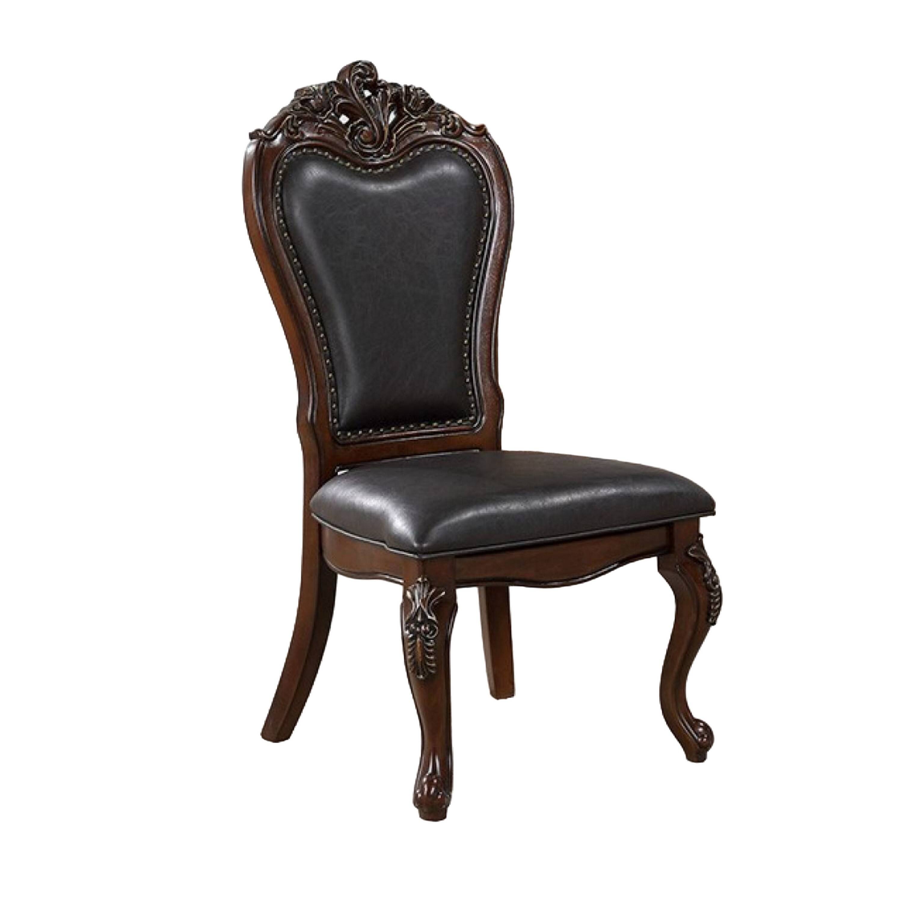 Front. Manhattan Lane - Zenie Dining Side Chair Set of 2, Cabriole Legs, Faux Leather, Cherry Brown - Cherry Brown, Black.