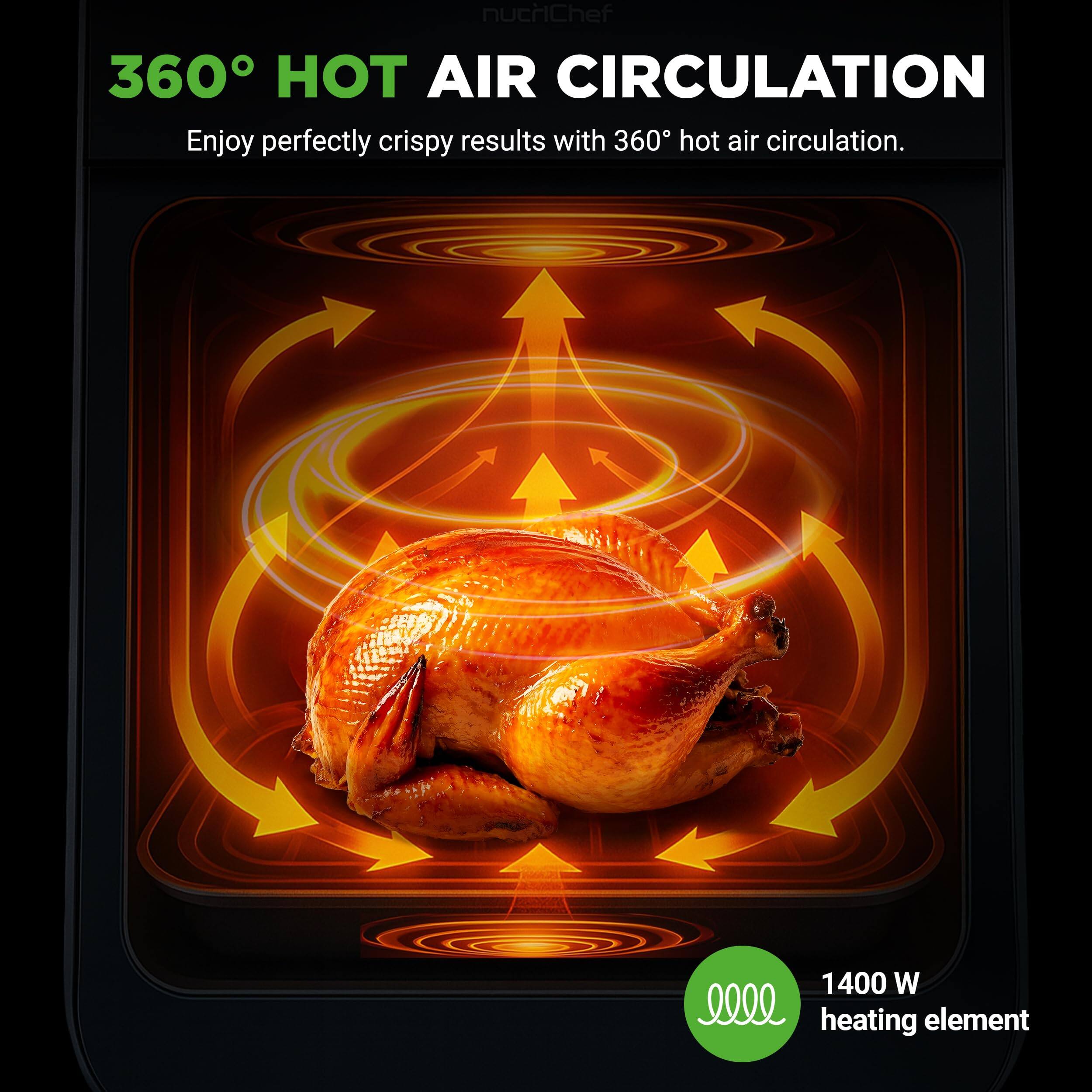 nucrChef 360° HOT AIR CIRCULATION  
Enjoy perfectly crispy results with 360° hot air circulation.  
1400 W heating element