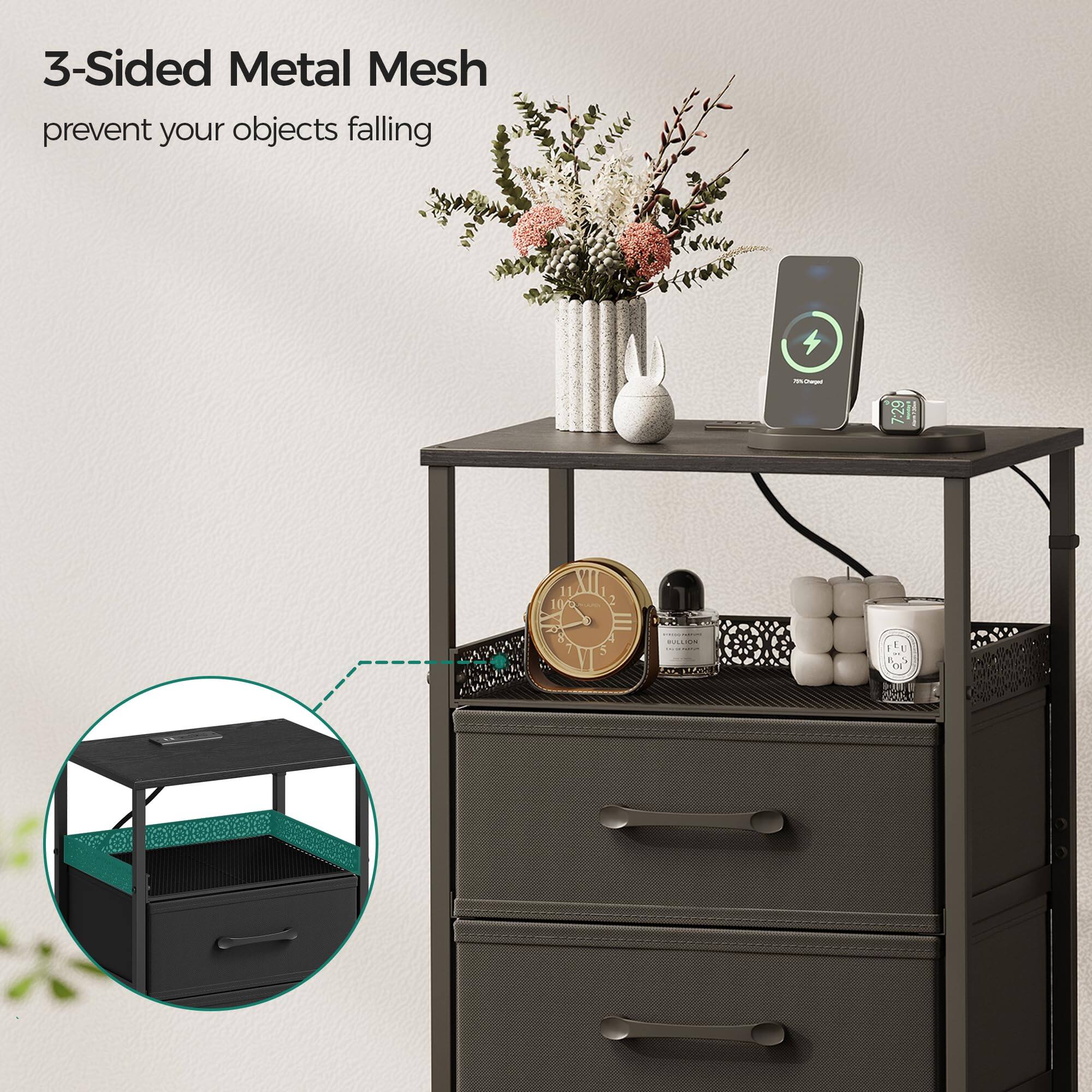 3-Sided Metal Mesh  
prevent your objects falling