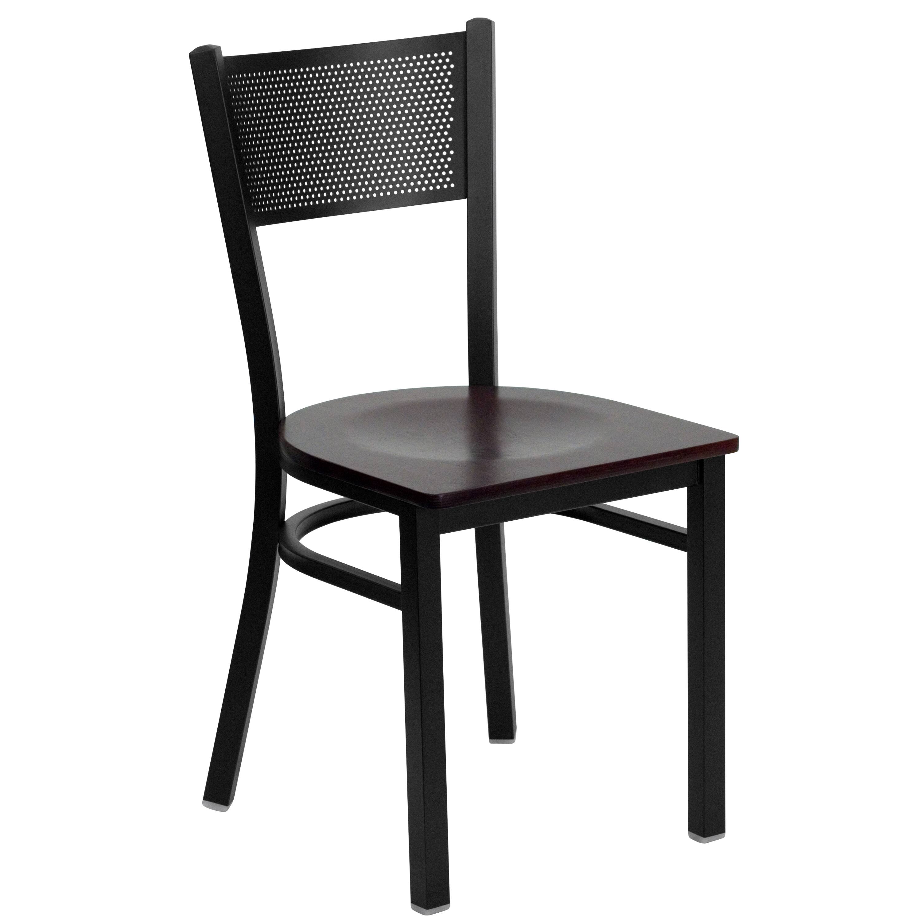 Alt View 3. Emma + Oliver - 36'' Square Laminate Table Set with 4 Grid Back Metal Chairs - Black.