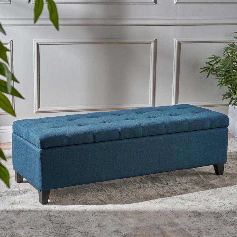 Alt View 5. HTUTWOO - Upholstered Storage Ottoman Bench - Entryway Bench, End of Bed Bench, Ottoman Foot Rest for Bedroom, Supports 300 lbs - Navy Blue.