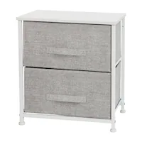 Alamont Home - 2 Drawer Wood Top Nightstand Storage Organizer with Cast Iron Frame and Dark Easy Pull Fabric Drawers - White/Gray - Front_Zoom