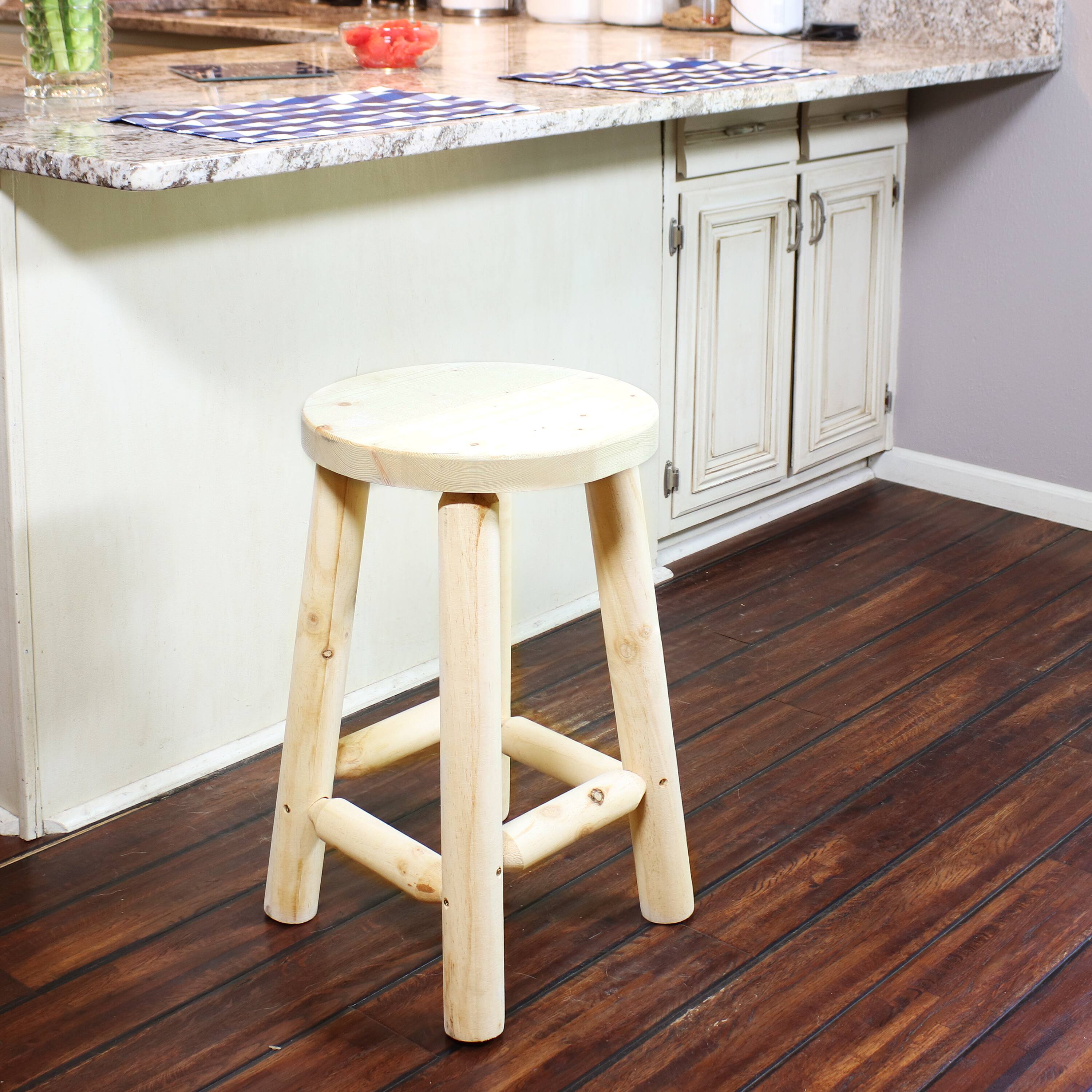 Alt View 3. Sunnydaze - Rustic Unfinished Fir Wood Indoor Backless Counter-Height Stool - Light Brown.