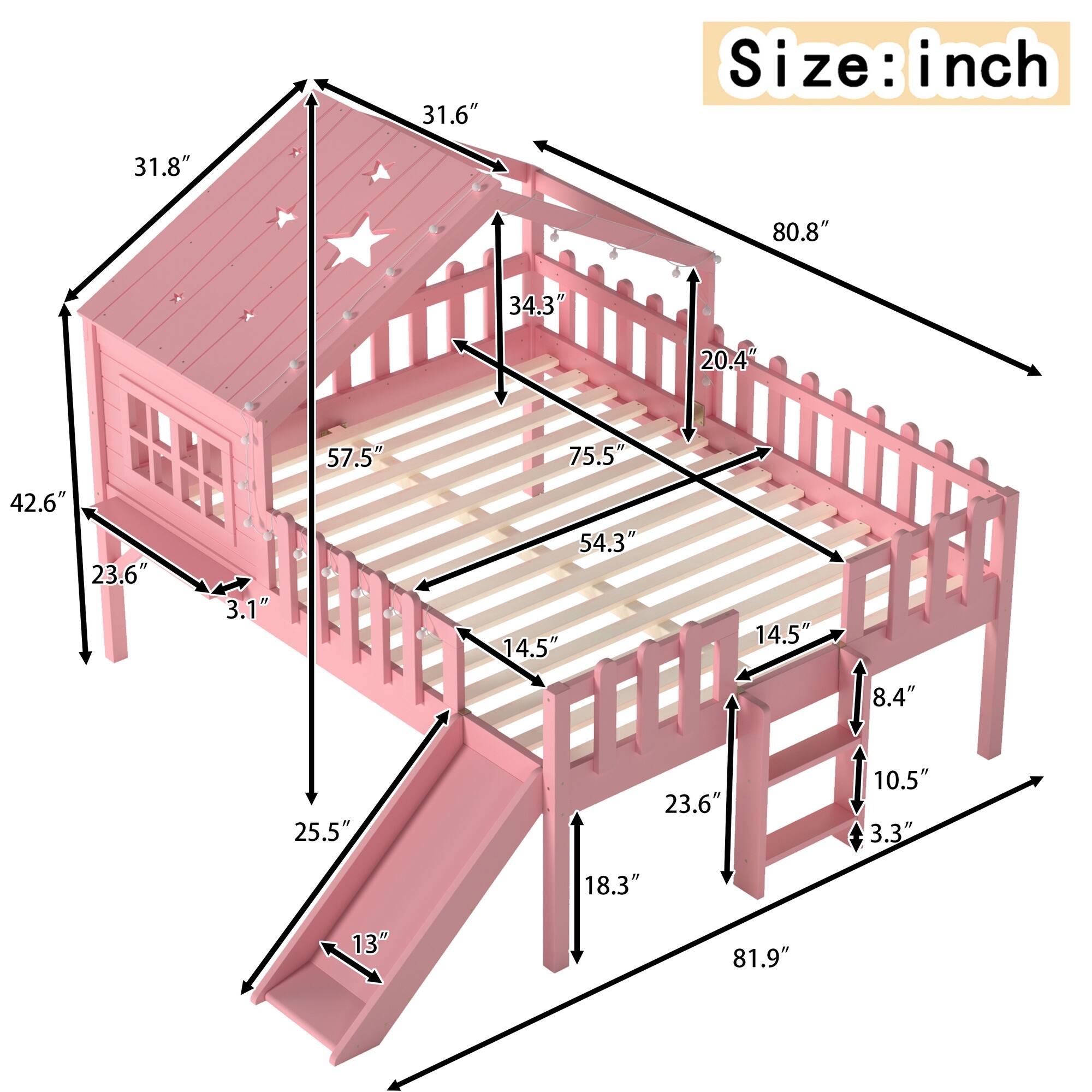 31.6"  
Size: inch  
31.8"  
80.8"  
34.3"  
20.4"  
42.6"  
23.6"  
3.1"  
57.5"  
75.5"  
54.3"  
14.5"  
14.5"  
8.4"  
25.5"  
23.6"  
10.5"  
3.3"  
18.3"  
13"  
81.9"