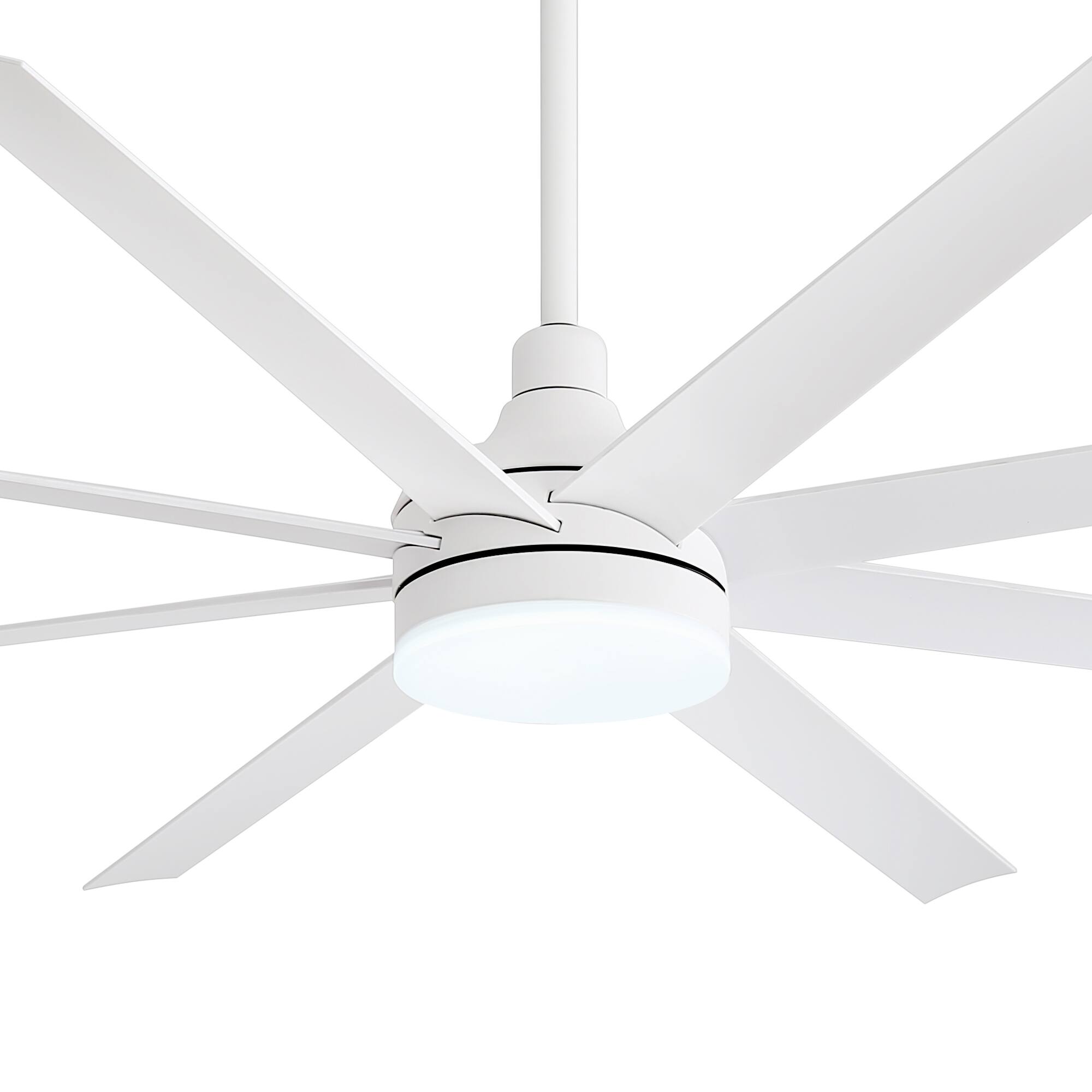 Left. Breezary - 72" Large Indoor Ceiling Fan with Remote, 8 ABS Blades, 6-Speed DC Motor, Timer, 7''/12''Downrods, Light/No Light Option - Matte White (With Light).