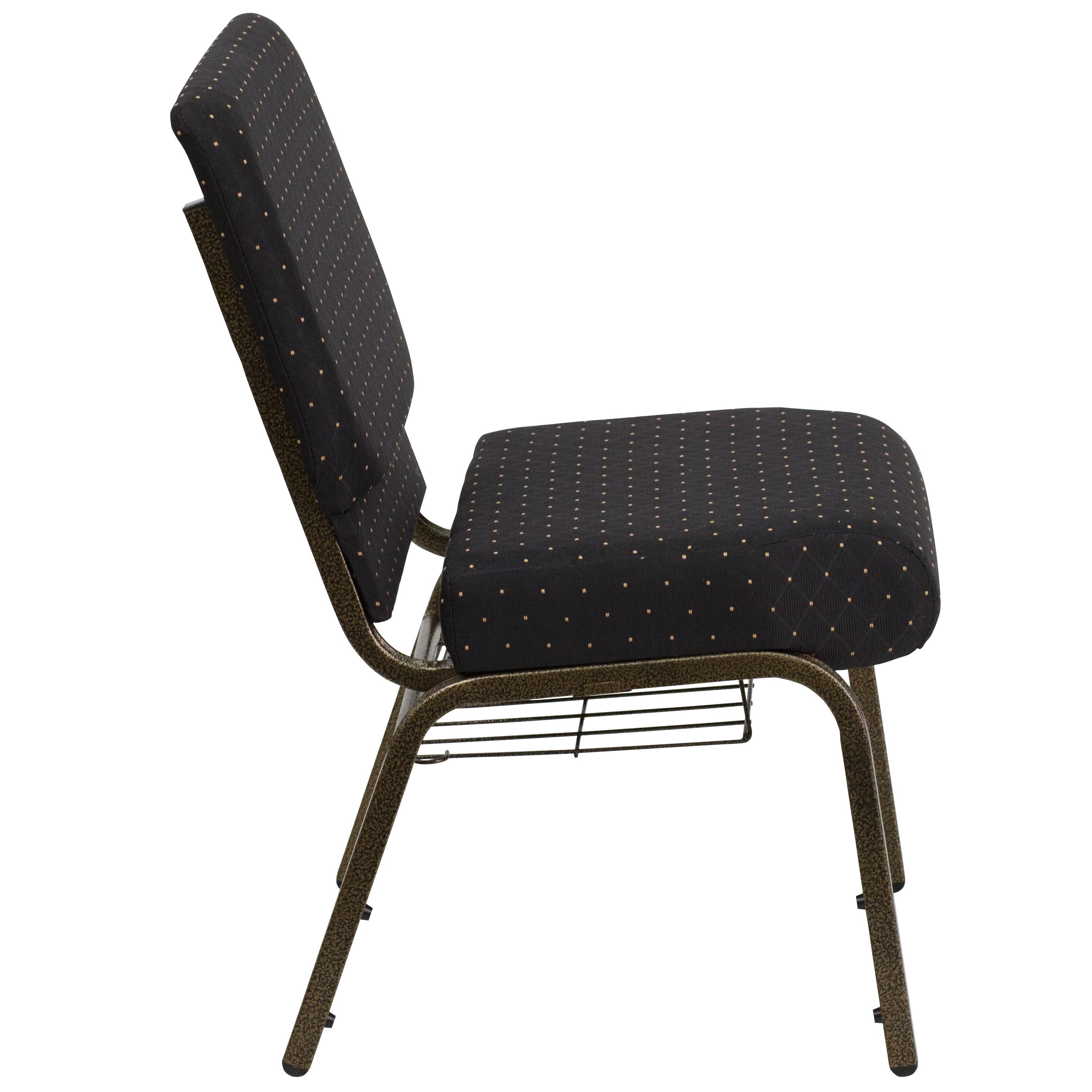 Alt View 4. Emma + Oliver - 4 Pack 21''W Church Chair with Book Rack - Black Dot Patterned Fabric/Gold Vein Frame.