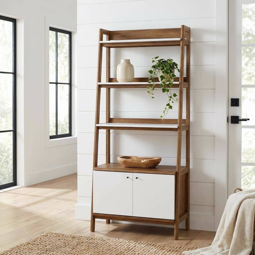 Angle. FurniFact - Wooden Bookshelf in Natural Finish with Sturdy Design and Ample Storage - Brown.