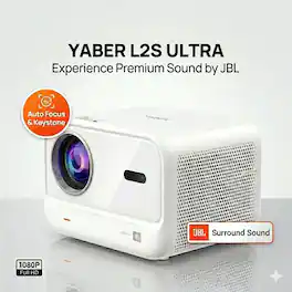 Yaber - L2s Ultra Smart Projector: Native 1080P, 460 ISO Lumens High Brightness, Official JBL Audio, Seamless Auto Focus - White