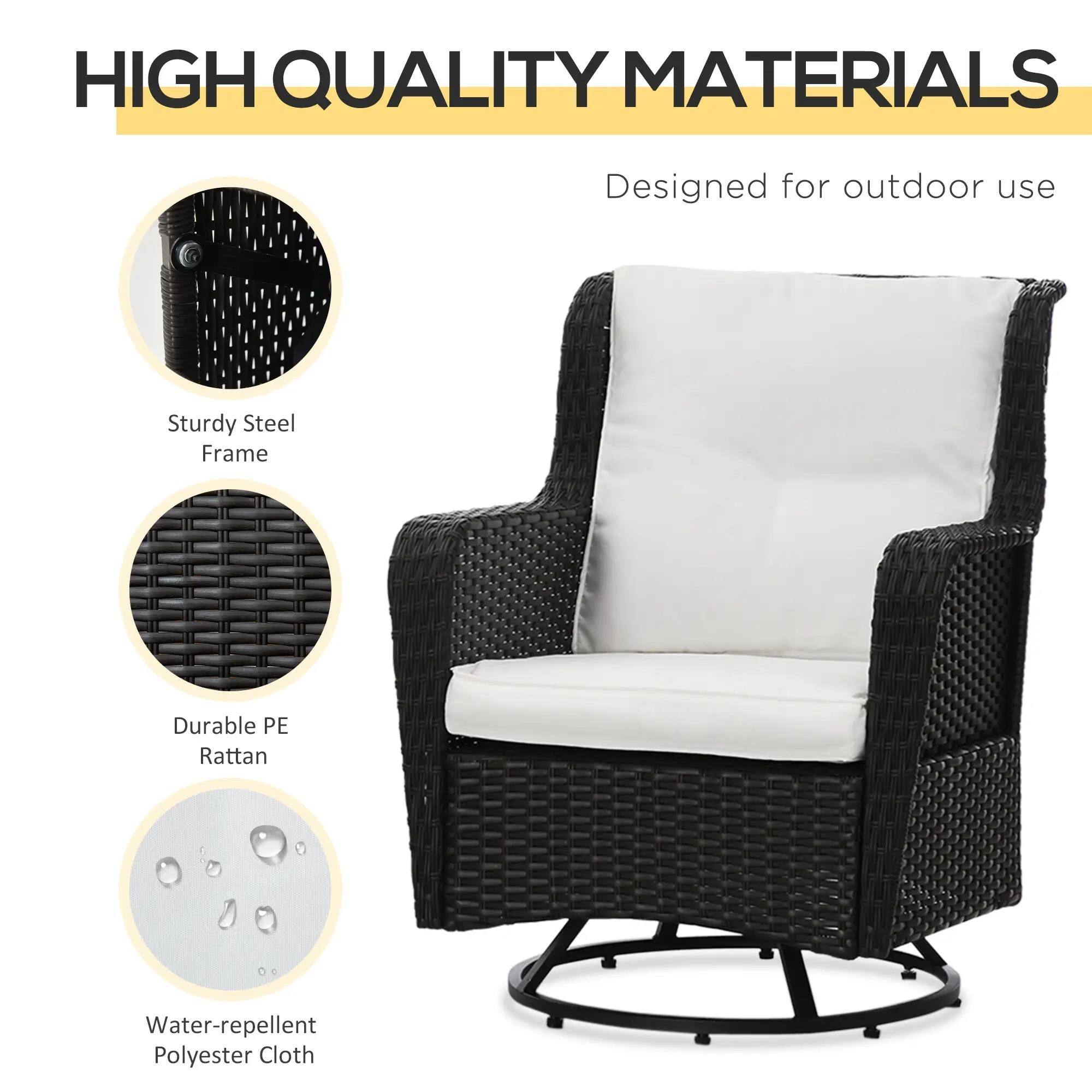 HIGH QUALITY MATERIALS
Designed for outdoor use
Sturdy Steel Frame
Durable PE Rattan
Water-repellent Polyester Cloth