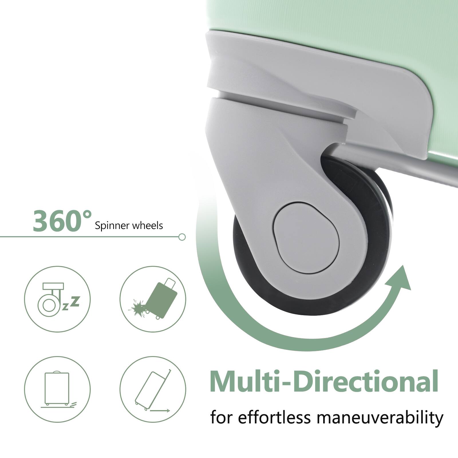 360° Spinner wheels

Multi-Directional for effortless maneuverability
