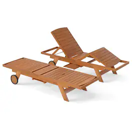 Boyel Living - Outdoor Chaise Lounge Chair with Wheels 4Position Patio Wood Recliner with Adjustable Backrest - Brown