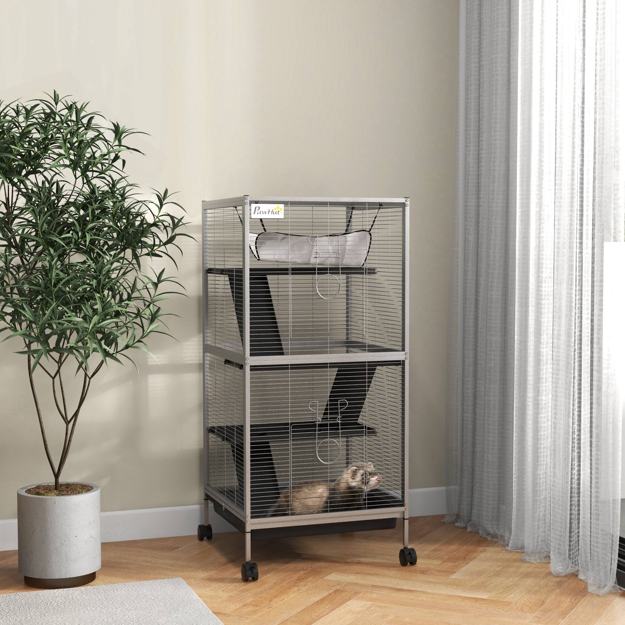 Alt View 1. Pawhut - H Rolling Small Animal Cage with Hammock, Ferret Cage, Chinchilla Cage, Pet Habitat with 6 Doors.