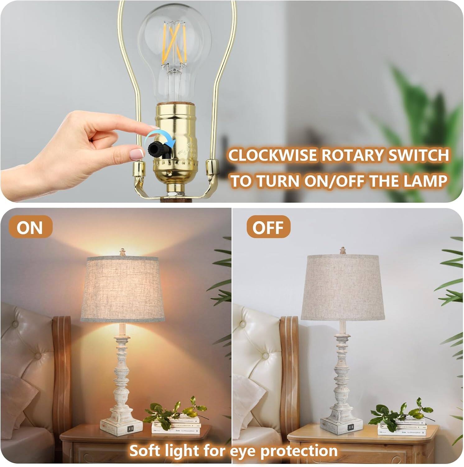 CLOCKWISE ROTARY SWITCH TO TURN ON/OFF THE LAMP

ON

OFF

Soft light for eye protection