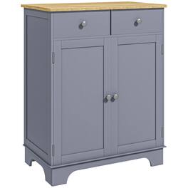 Homcom - Sideboard with Solid Wood Countertop, Modern Kitchen Storage Cabinet, Coffee Bar Cabinet with Drawers & Adjustable Shelf - Gray