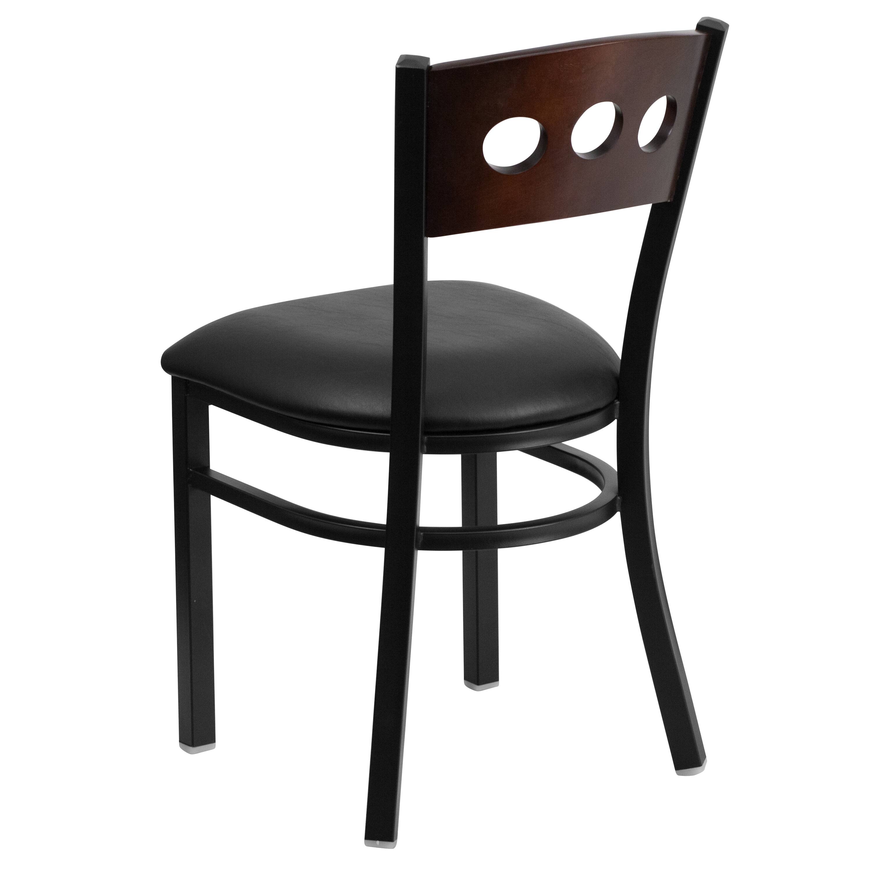 Alt View 3. Emma + Oliver - Decorative 3 Circle Back Metal Restaurant Dining Chair - Walnut Wood Back/Black Vinyl Seat/Black Metal.