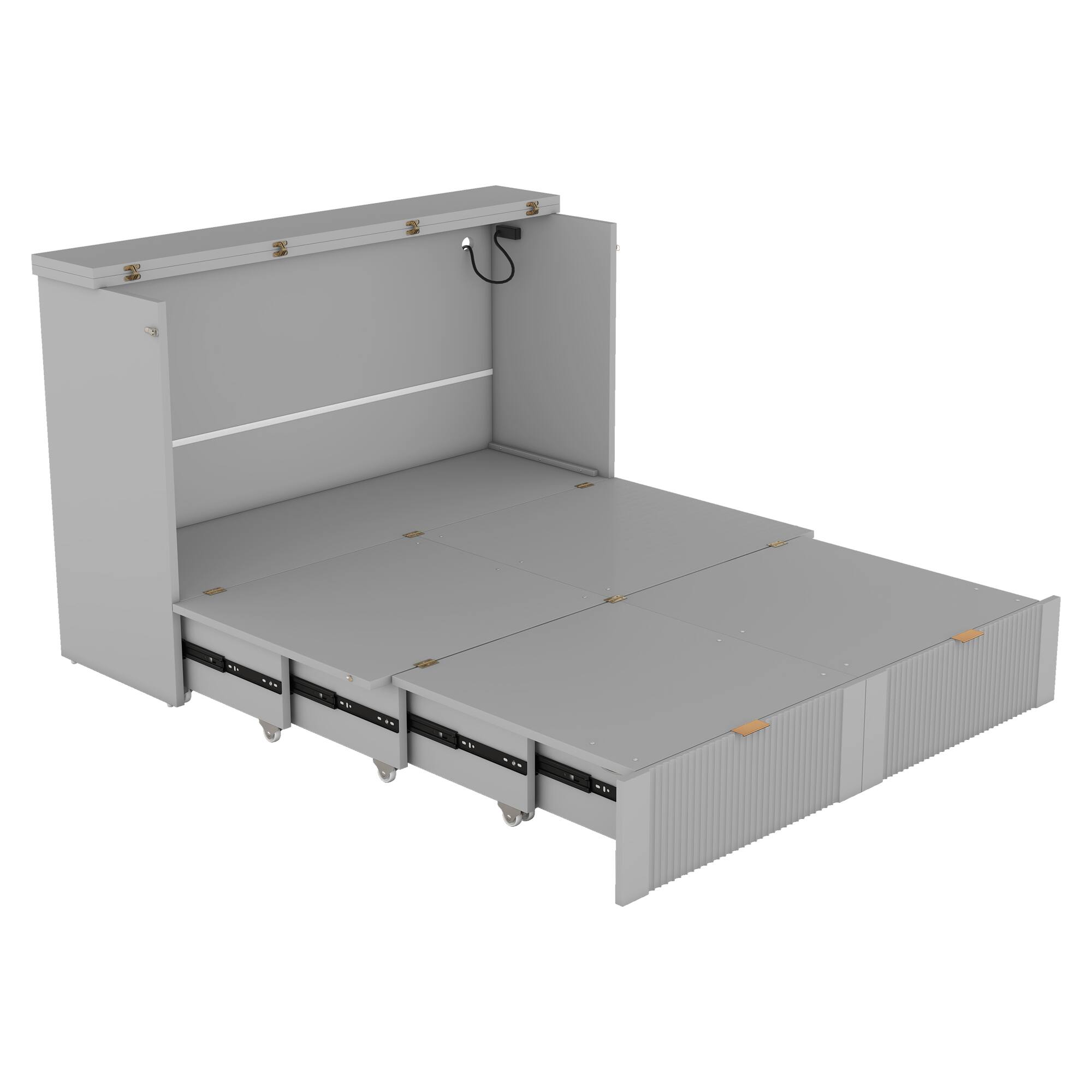 Alt View 9. Tiramisubest - Full Size Murphy Bed, Drawer, Sockets, USB, Pulley, Gray, Plywood - Gray.