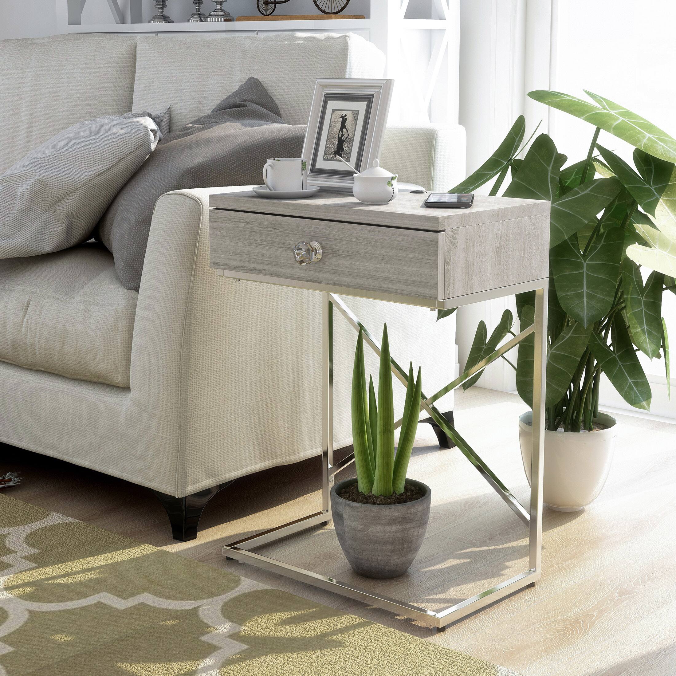 Alt View 3. Furniture of America - Kylie Modern Wood 1-Drawer End Table - Light Gray.