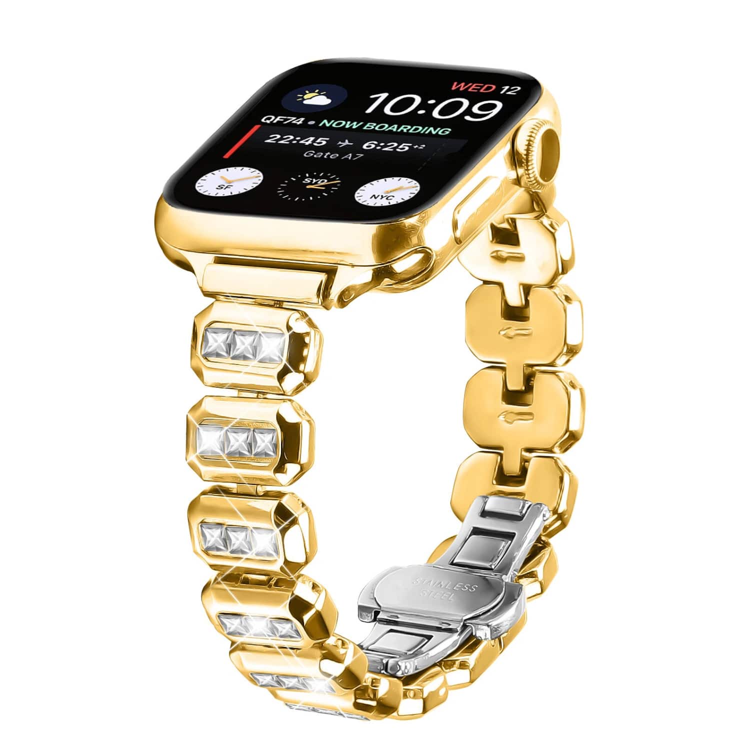 Stock Preferred - Diamond Jewelry Metal Band for Apple Watch Series 10 / 9 / 8 / 7 for 38mm / 40mm / 41mm - Gold