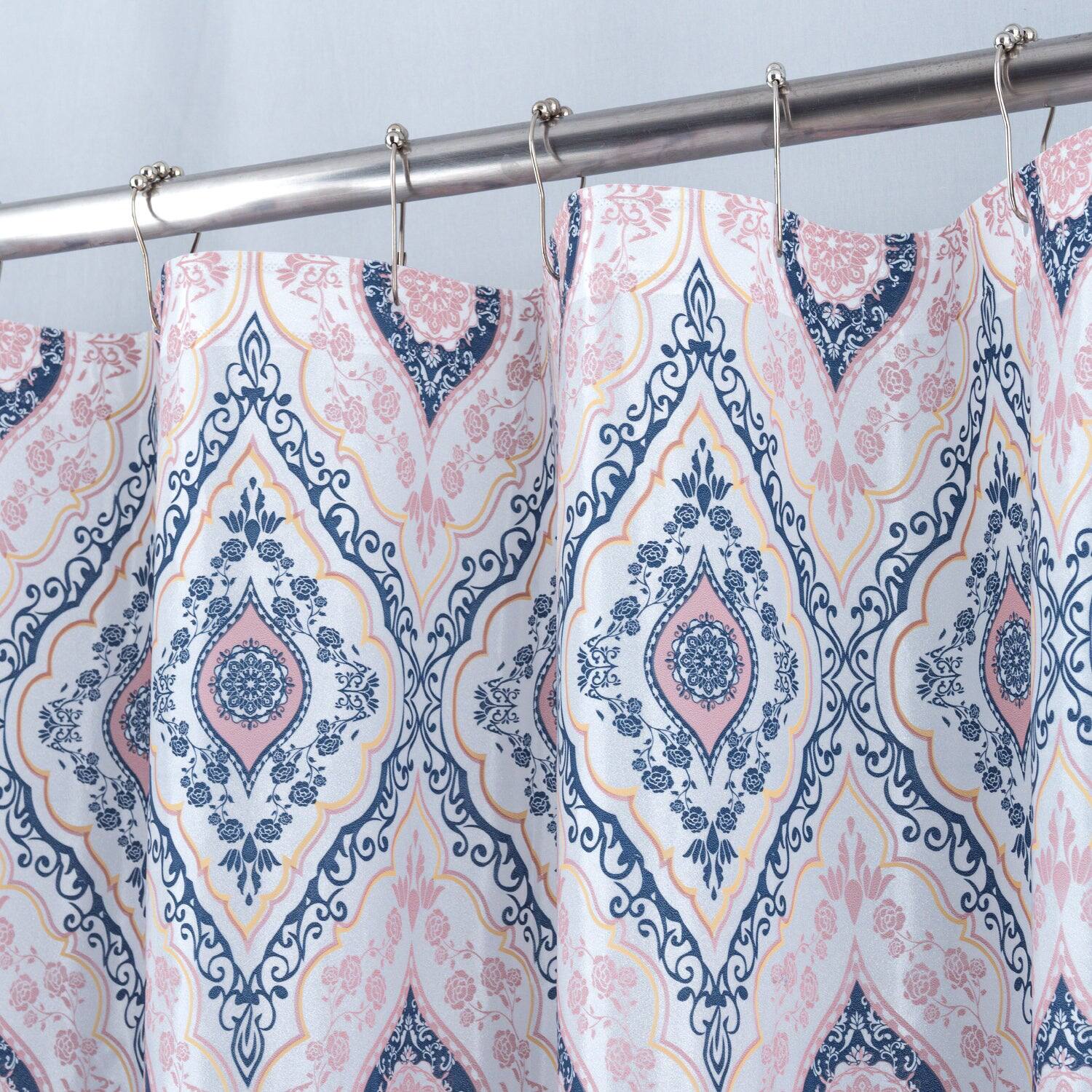 Left. RT Designers Collection - RT Designers Collection 90 GSM Printed Peva Glit Jaxx Shower Curtain 70" x 72" Blush - Blush.