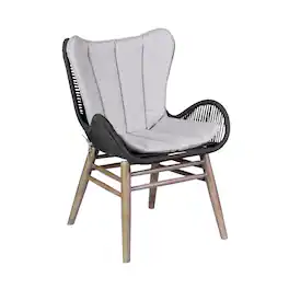 Armen Living - Fanny Outdoor Patio Dining Chair in Light Eucalyptus Wood and Charcoal Rope - Gray