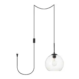 Living District - Baxter 1 Light plug-in Pendant With Clear Glass - Black
