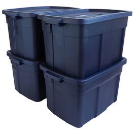 RubberMaid - Roughneck 25 Gallon Stackable Storage Container, Dark Indigo, 4 Pack - Dark Indigo Metallic