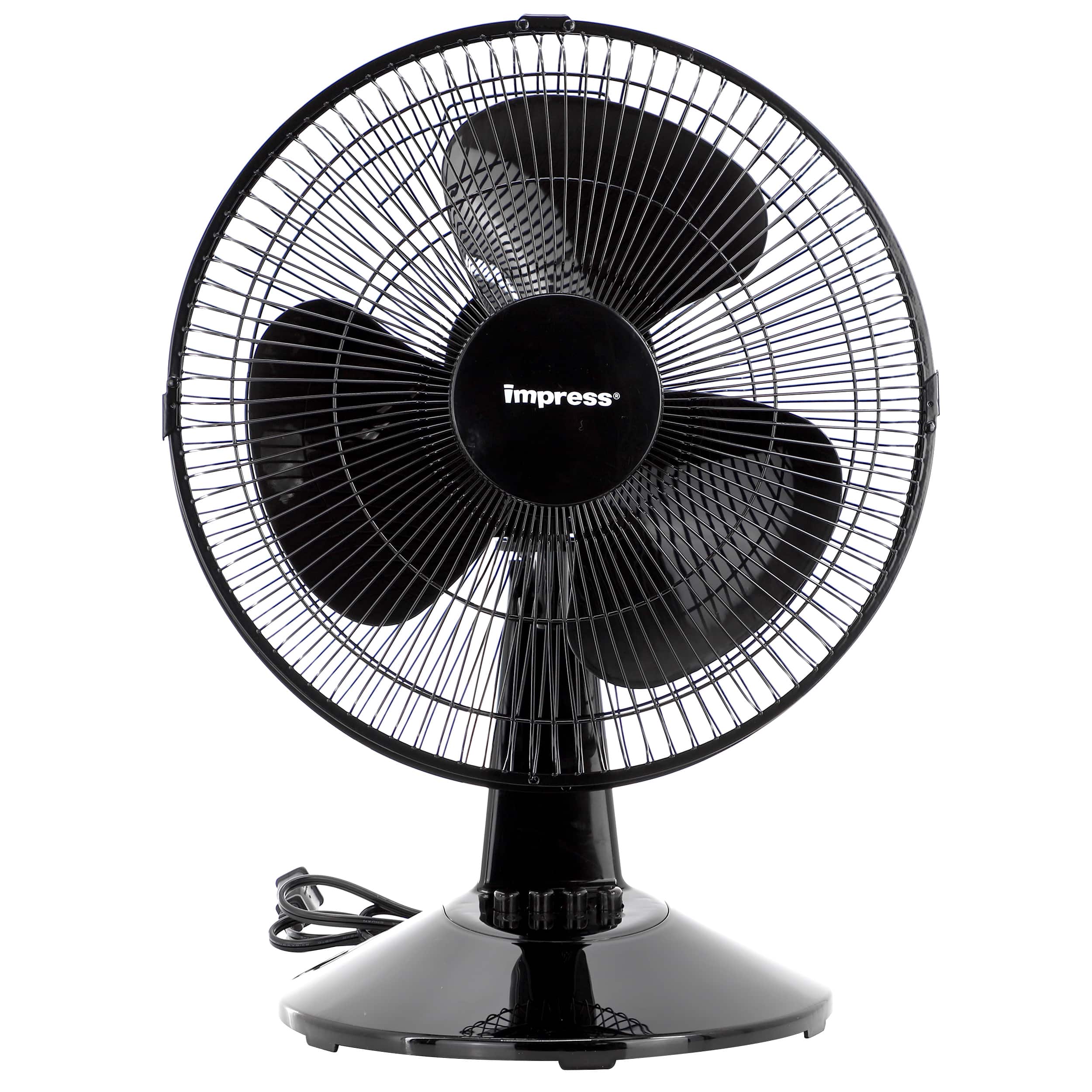 Impress - 12 Inch 3 Speed Oscillating Table Fan - Black
