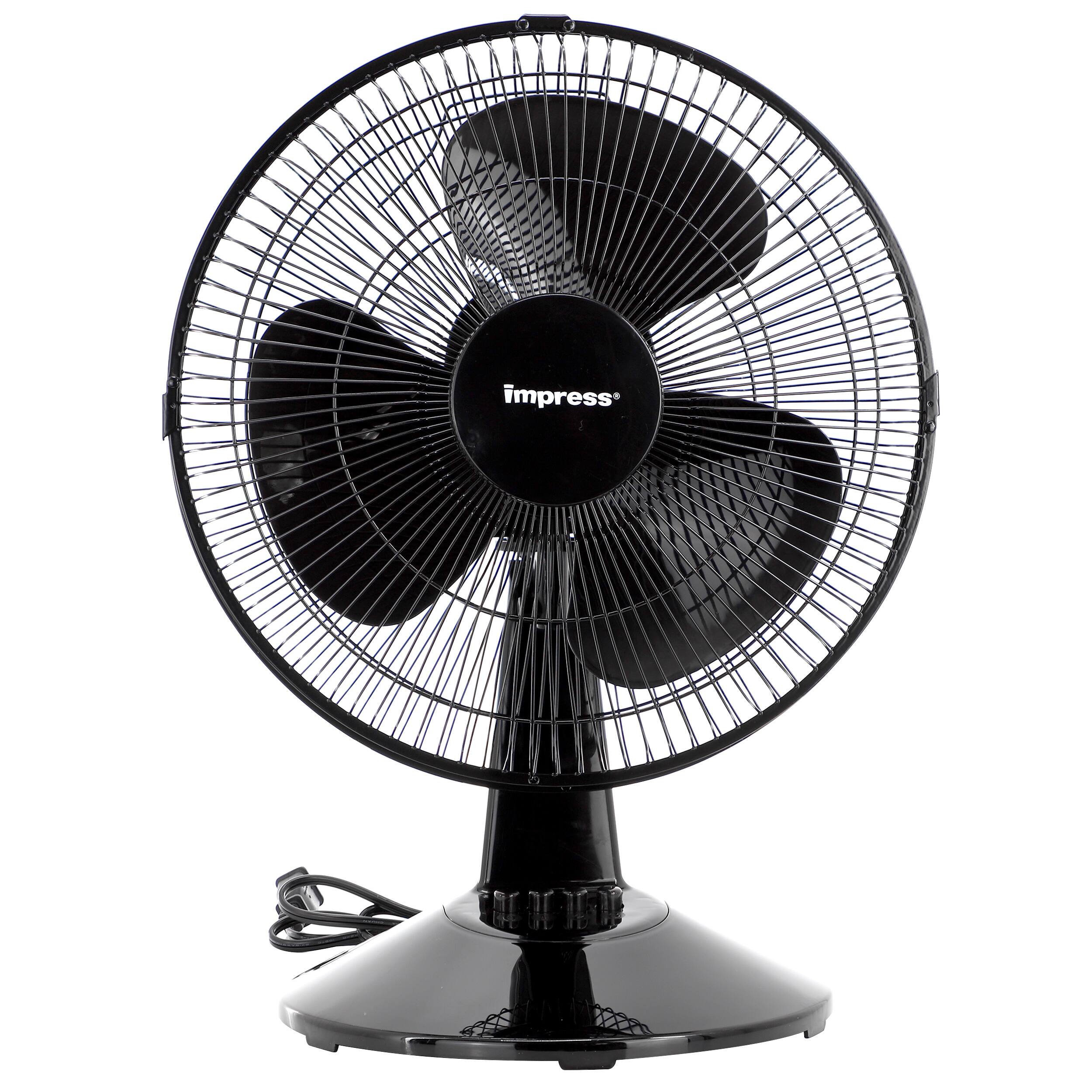 Front. Impress - Impress 12 Inch 3 Speed Oscillating Table Fan in Black - Black.