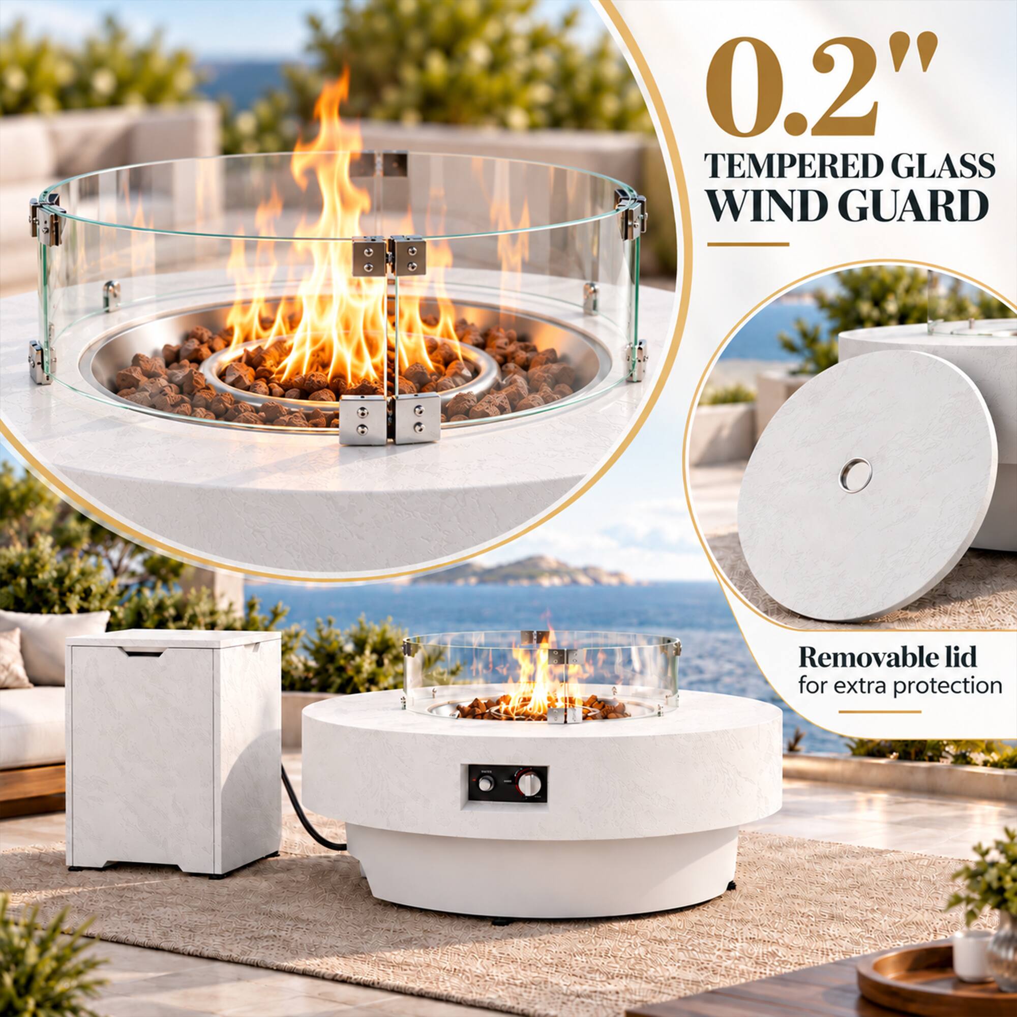 0.2" TEMPERED GLASS WIND GUARD

Removable lid for extra protection
