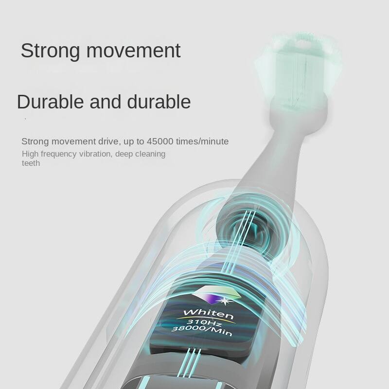 Strong movement  
Durable and durable  

Strong movement drive, up to 45000 times/minute  
High frequency vibration, deep cleaning teeth  

Whiten  
310Hz  
38000/Min