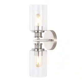 Jonathan Y - Jules Edison 16.5" Cylinder 2-Light Iron/Seeded Glass Farmhouse Contemporary LED Wall Sconce - Nickel