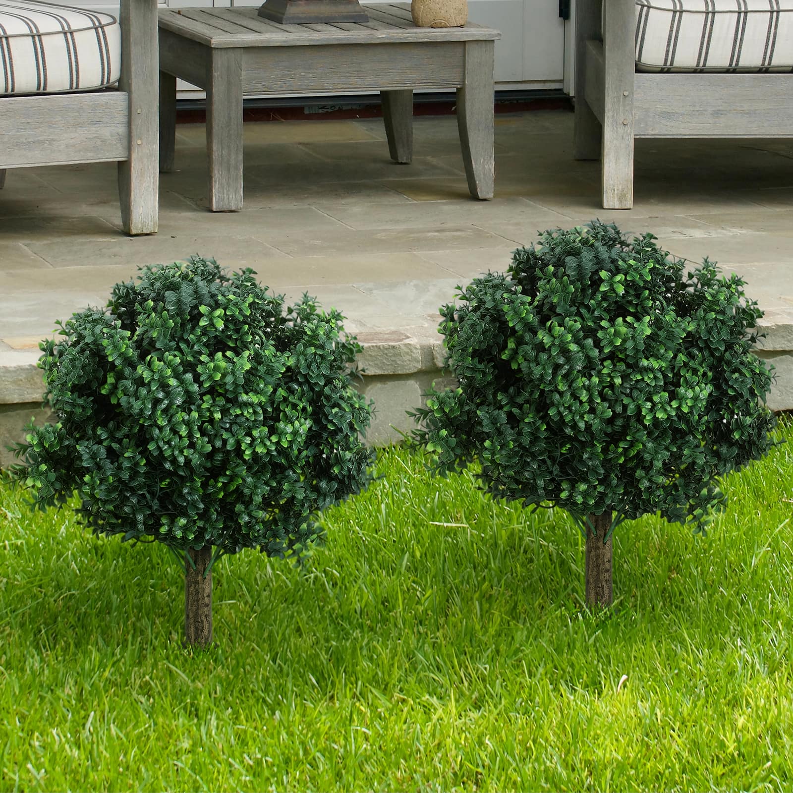 Oumilen - 2PCS Artificial Boxwood Topiary Ball Tree with Stake, UV-Resistant Fake Plant for Indoor Outdoor Home, Garden price history on PriceWatchPro