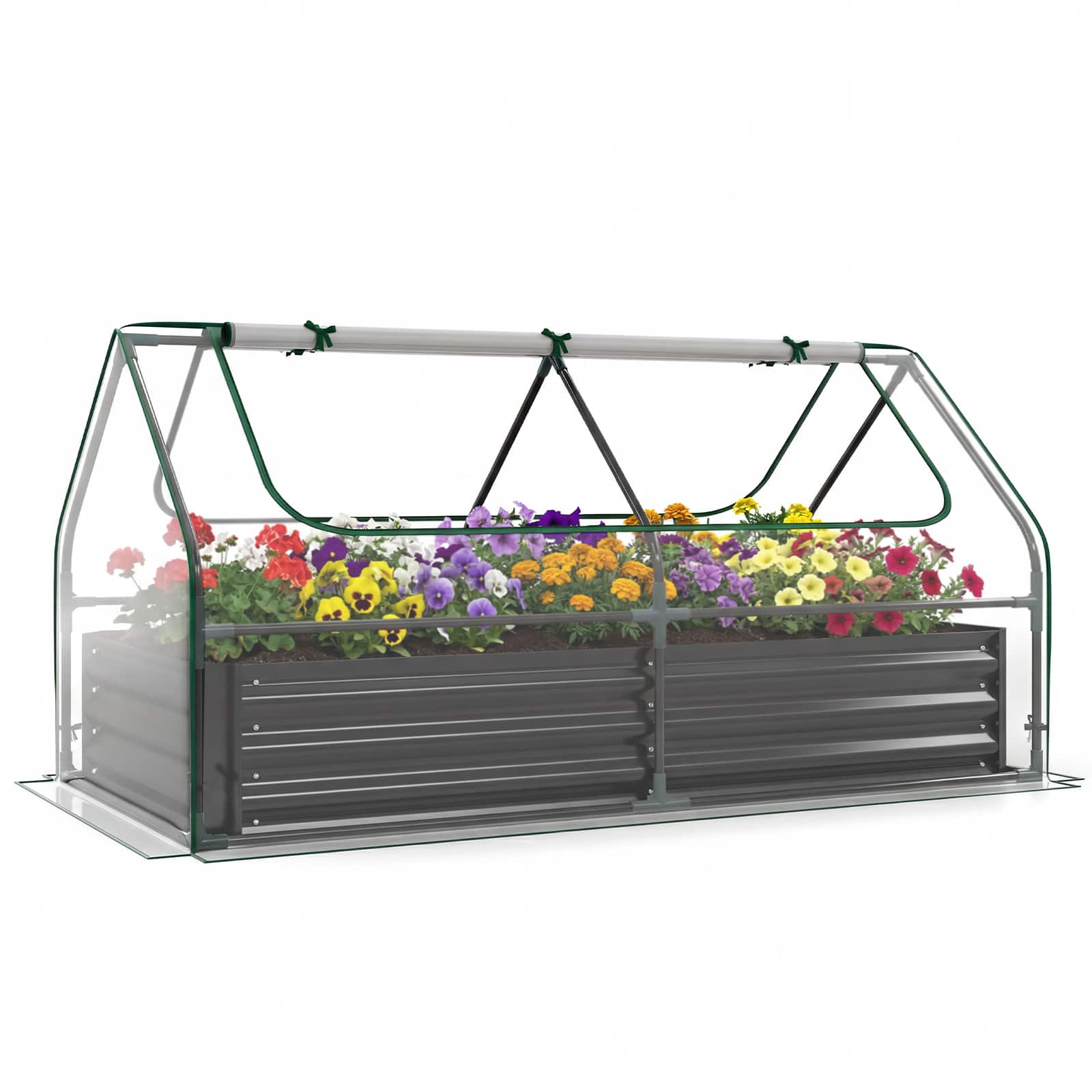 Gymax - Raised Garden Bed w/ Cover 69'' x 33'' x 12'' Planter Box w/ Mini Greenhouse - Black