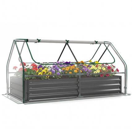 Front. Gymax - Gymax Raised Garden Bed w/ Cover 69'' x 33'' x 12'' Planter Box w/ Mini Greenhouse - Black.