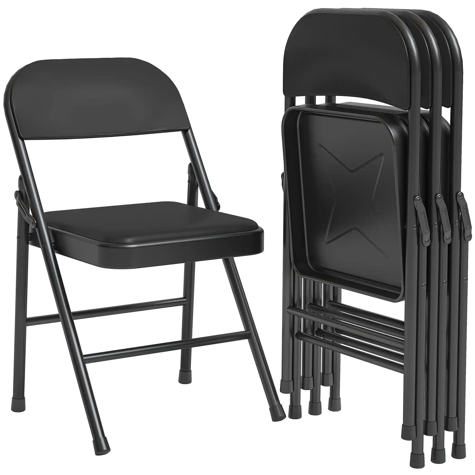 Front. Acekool - 4 Pack Folding Chairs with Padded Cushions, Padded Foldable Chair Hold Up to 350 Pounds - Black.