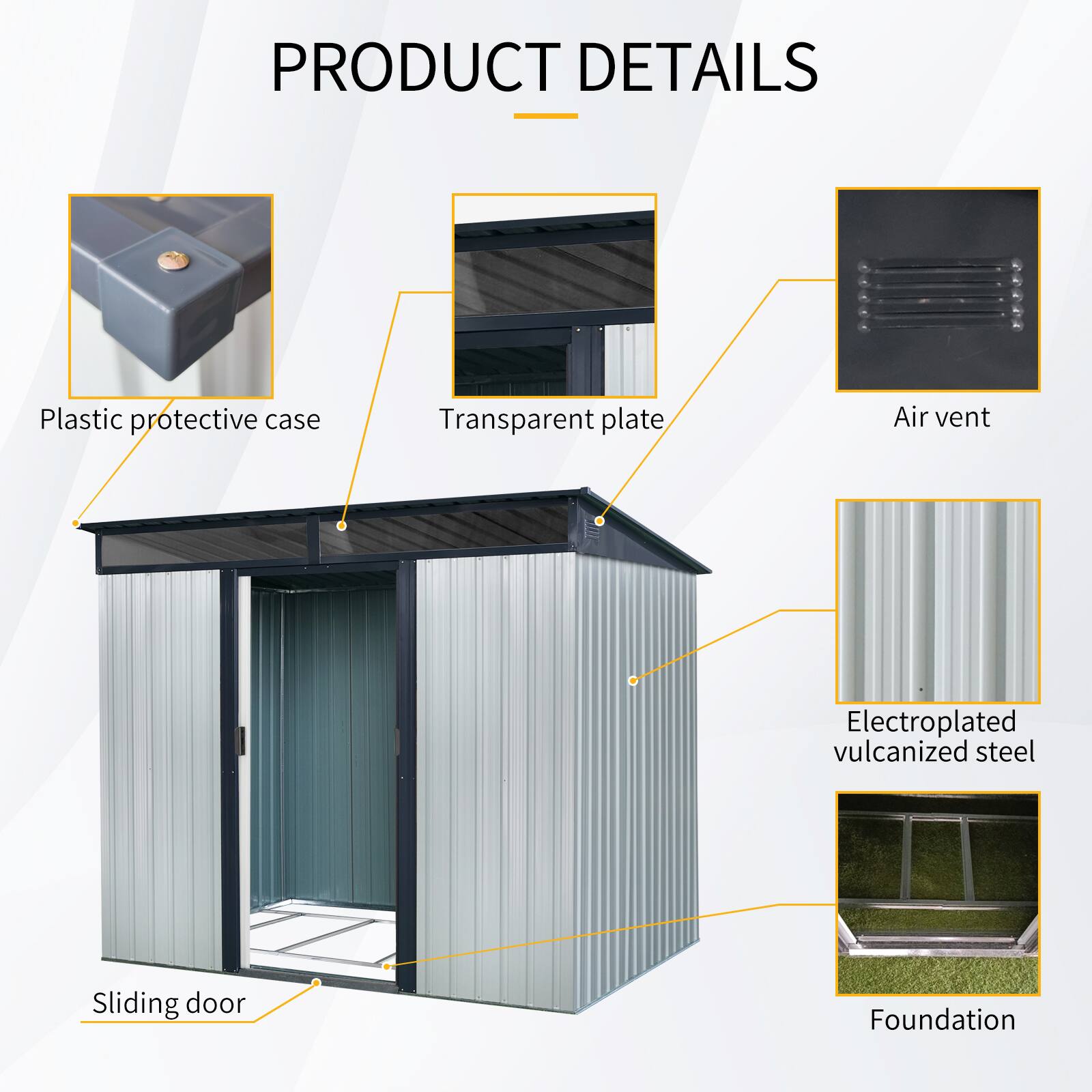 PRODUCT DETAILS  
- Plastic protective case  
- Transparent plate  
- Air vent  
- Electroplated vulcanized steel  
- Sliding door  
- Foundation