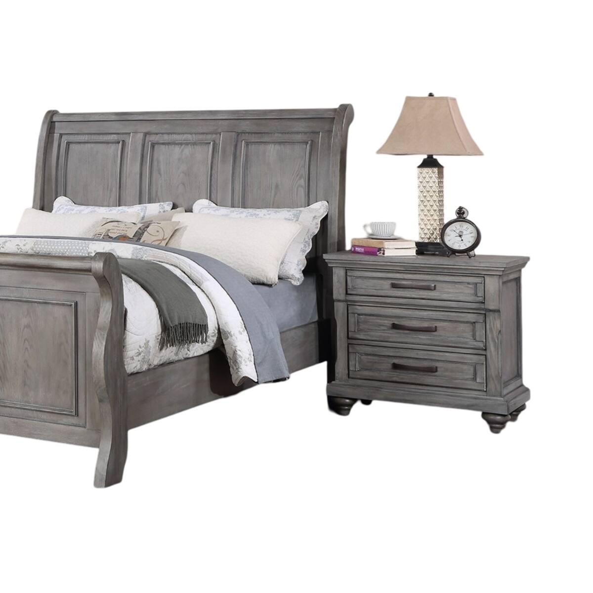 Alt View 2. Loheer - Loheer Antique Gray Oak Nightstand, Contemporary Bedroom Storage - Antique Gray.
