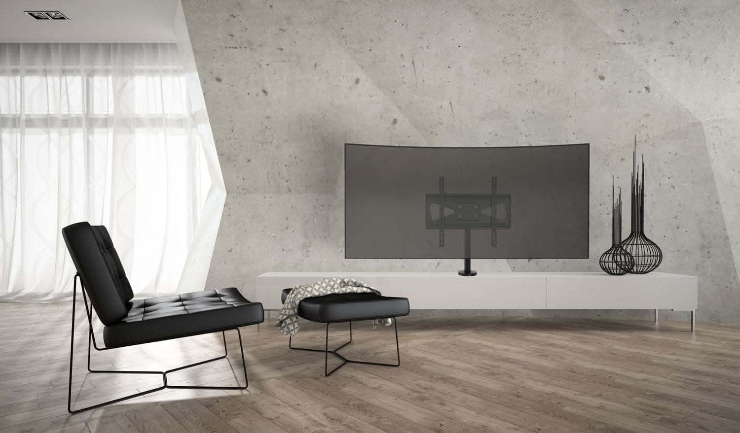 Alt View 1. Mount-It! - Bolt‑Down TV Stand for 32″–55″ Screens with Heavy‑Duty Steel Construction and Swivel Viewing - Black.