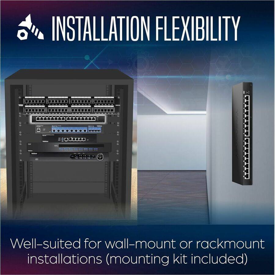 **Installation Flexibility**

Well-suited for wall-mount or rackmount installations (mounting kit included)