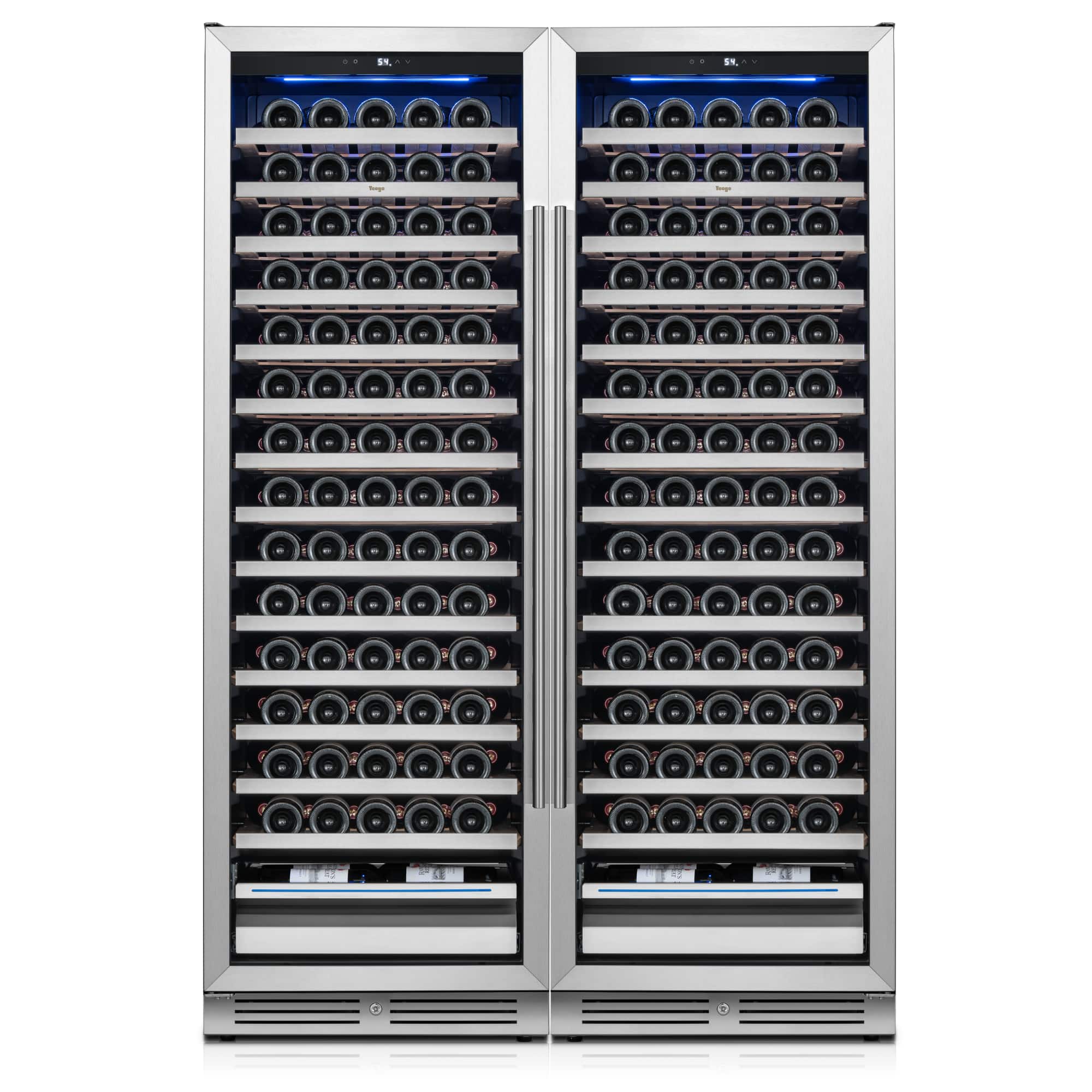 Yeego - 48 inch Wine Cooler Refrigerator, 335-Bottle , 40°F-65°F , Built-in or Freestanding Wine Fridge for Home/Bar/Kitchen - Stainless Steel