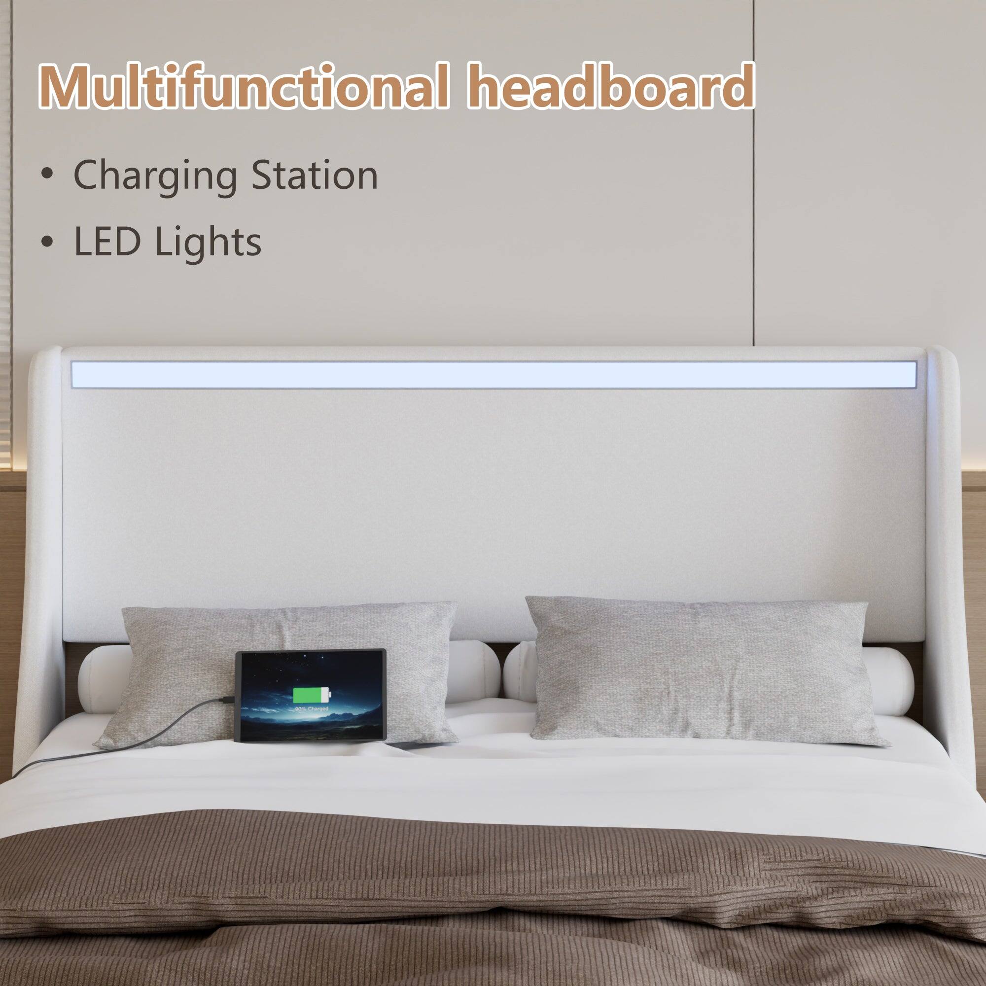 Multifunctional headboard

- Charging Station
- LED Lights