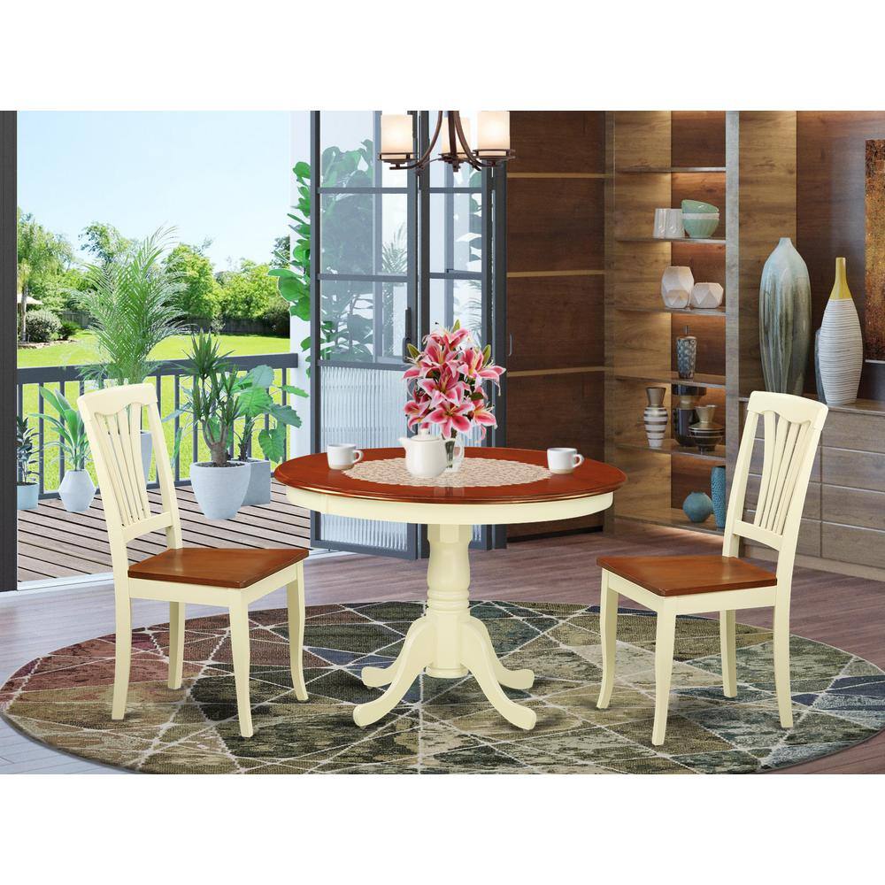 Back. East West Furniture - 3 Pc set with a Round Small Table and 2 Wood Dinette Chairs in Buttermilk and Cherry . - Buttermilk & Cherry.