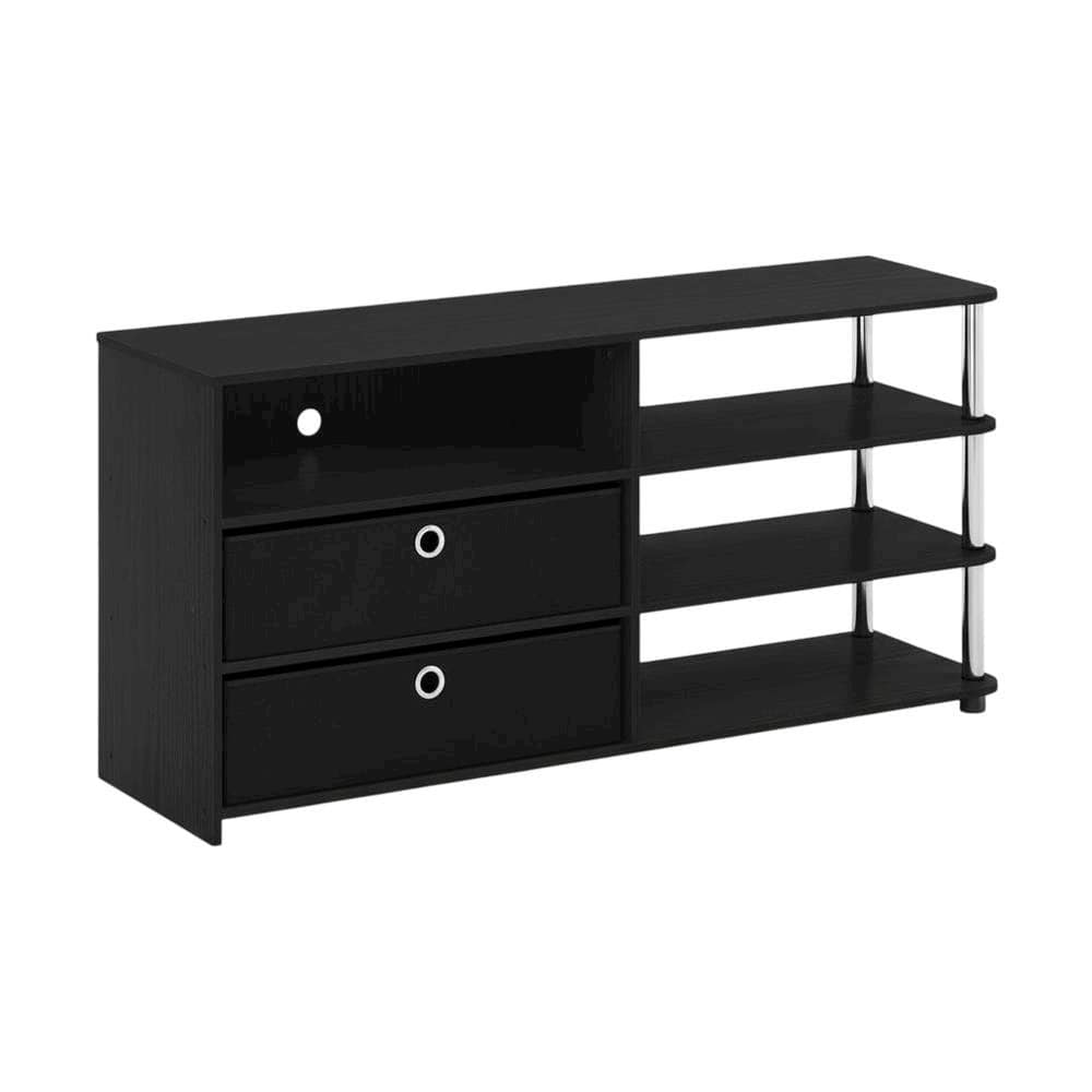 FurniFact - Wood TV stand for up to 55-inch with storage bins, stainless steel accents - Black price history on PriceWatchPro